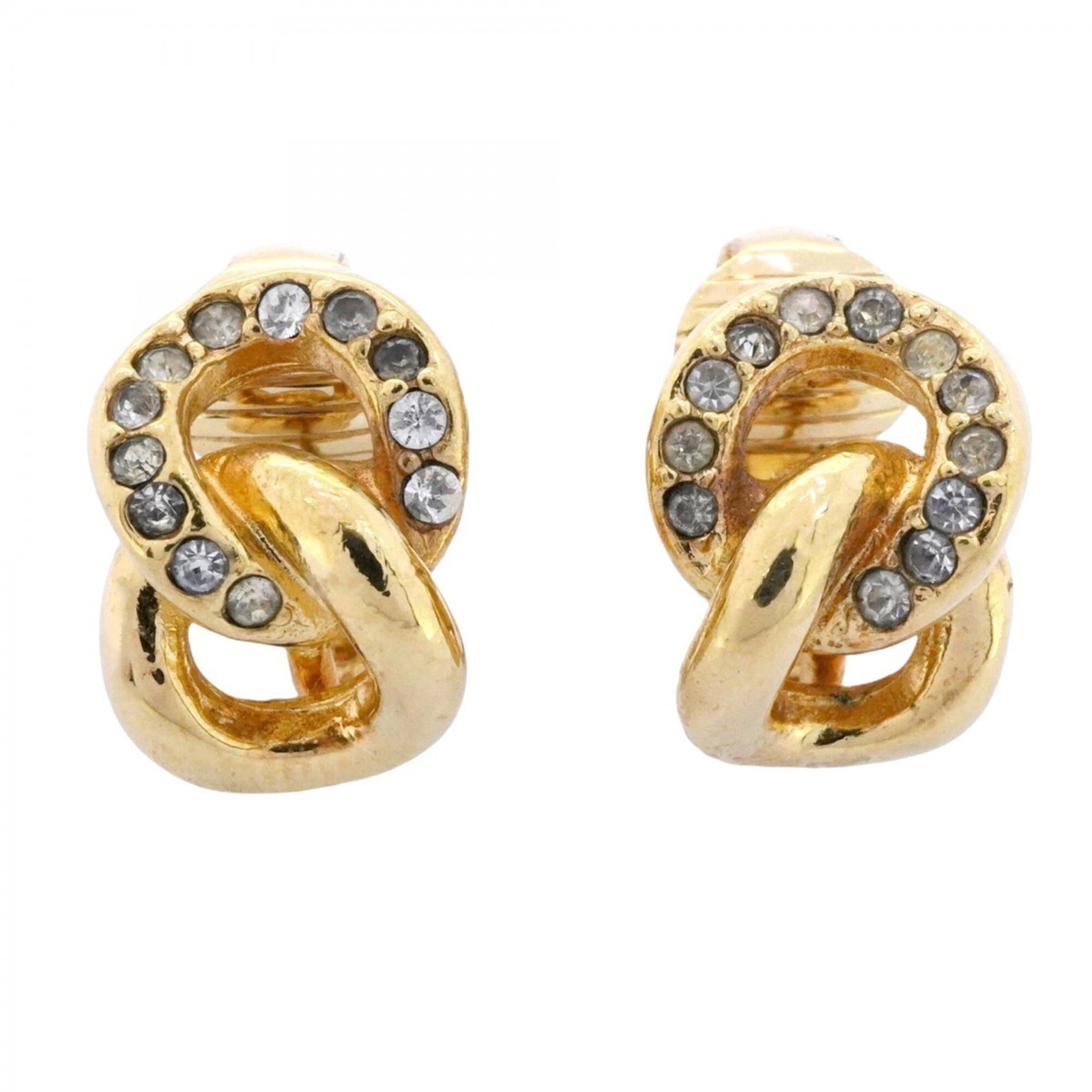 Christian Dior Clip Earrings Gold Plating Rhinestone: Christian Dior Clip Earrings Gold Plating Rhinestone Christian Dior Clip Earrings in Gold Plating with Rhinestones. Made from gold plating and adorned with rhinestones, these clip earrings feature a
