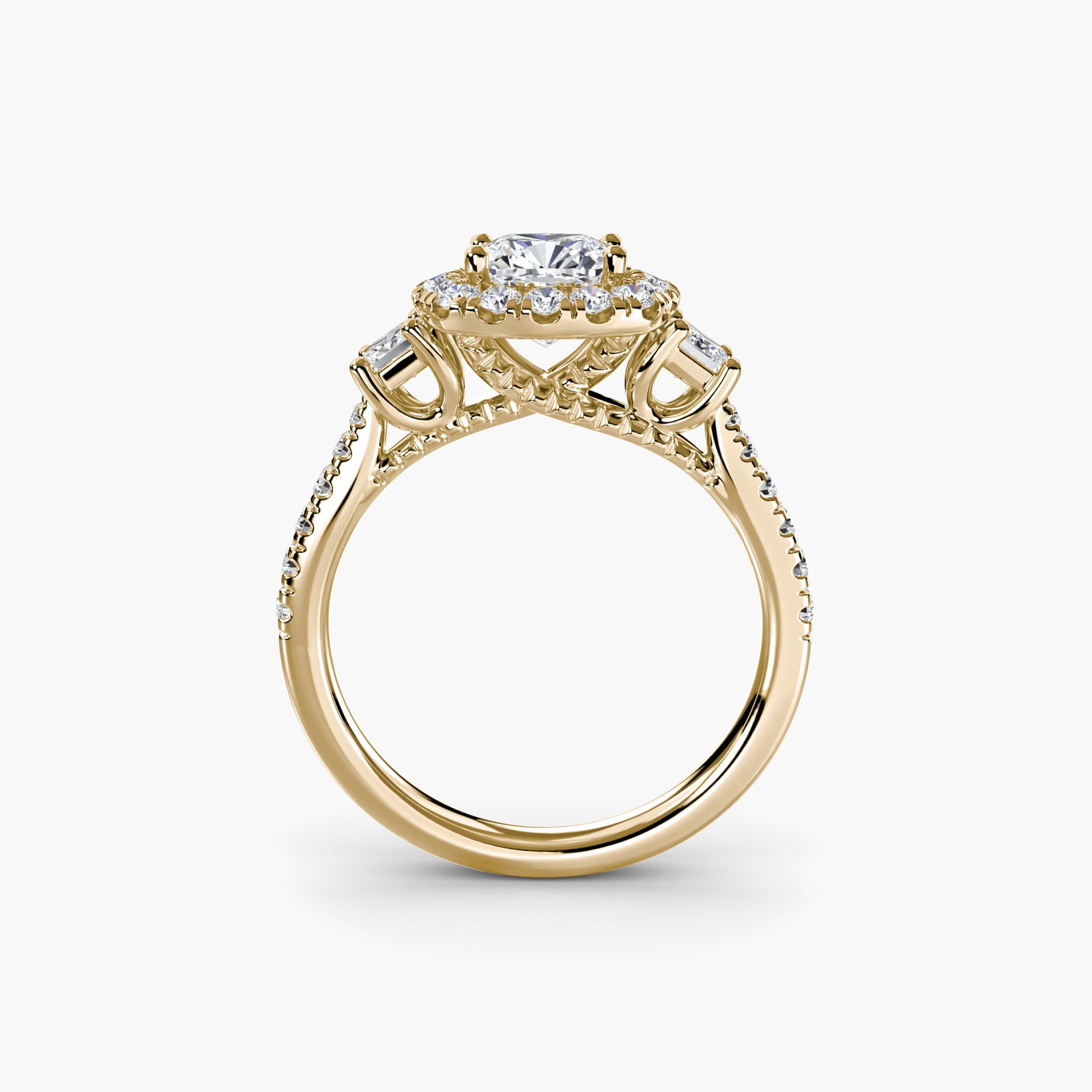 Halo Cushion 18Kt Yellow Gold Ring Setting: Halo Cushion 18Kt Yellow Gold Ring Setting 18Kt Yellow Gold Halo Cushion Ring Setting - A stunning setting featuring 30 side stones totaling 0.676 carats, crafted from high-quality 18Kt yellow gold wi