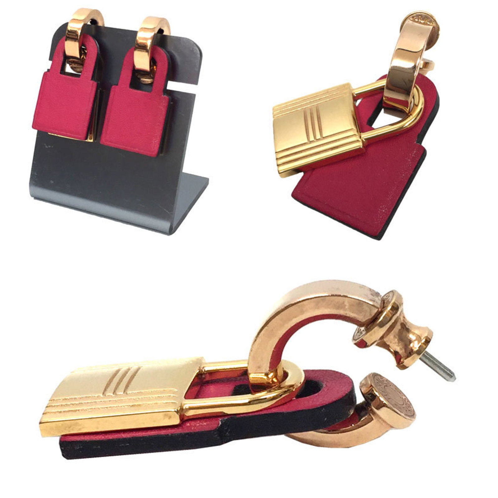 Swift Hermes Leather Stud Earrings - 2