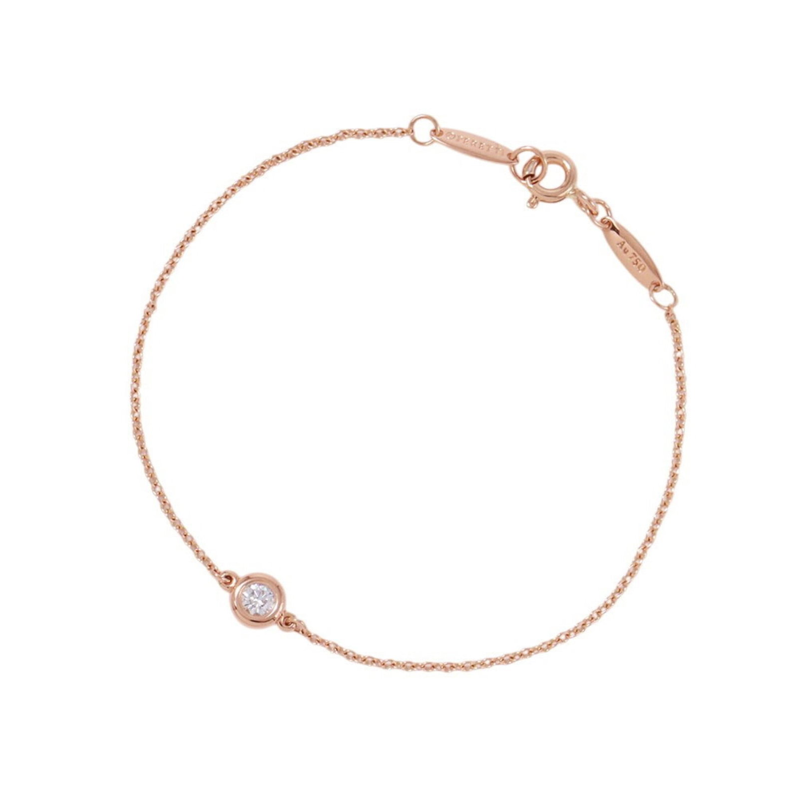 Pink Gold 18K Tiffany Charm Bracelet: Pink Gold 18K Tiffany Charm Bracelet Pink Gold 18K Tiffany Charm Bracelet, featuring a classic design with a touch of elegance in its 16cm length. This used charm bracelet boasts a subtle pink gold hu