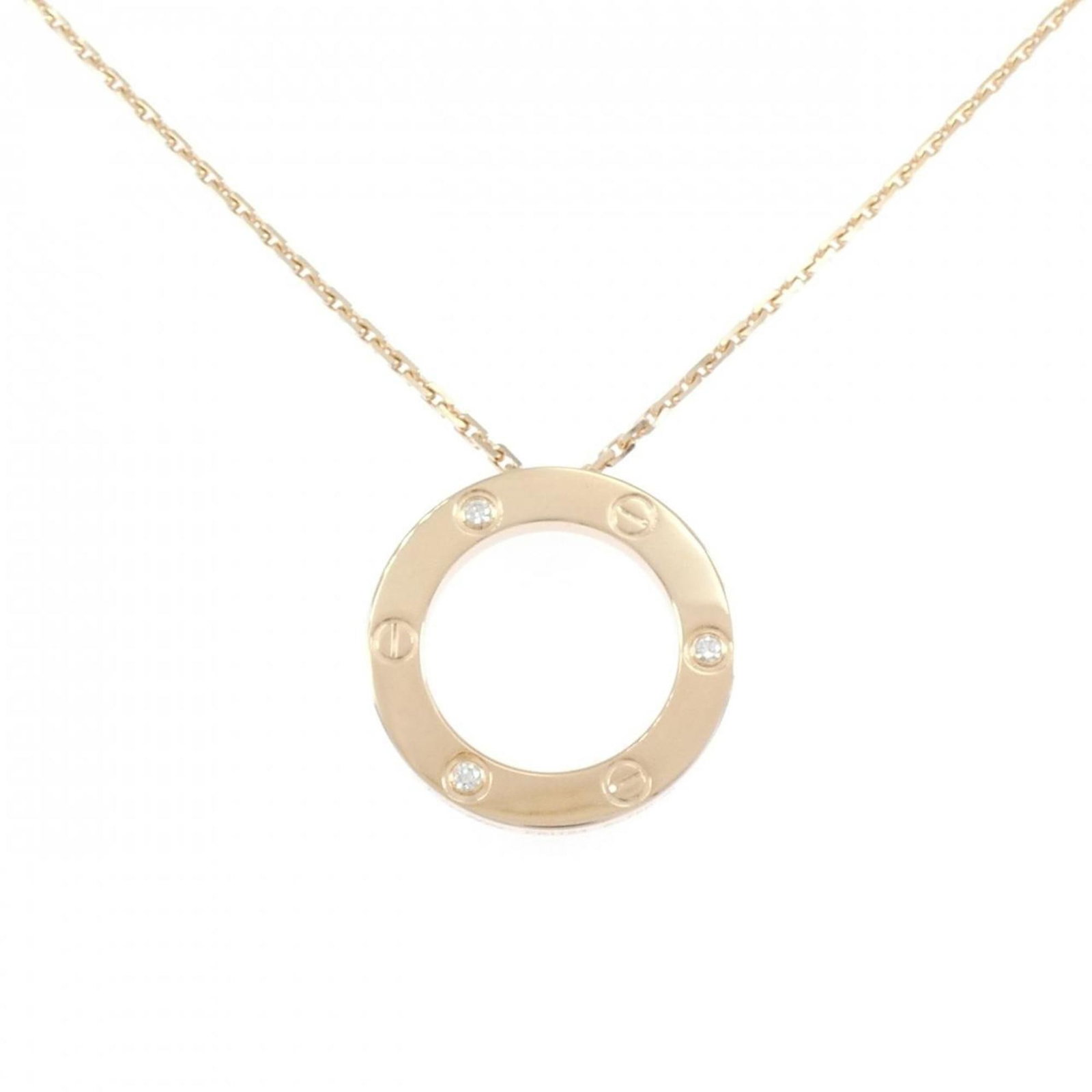 Half Diamond Cartier Necklace Love: Half Diamond Cartier Necklace Love Cartier's iconic Love necklace in pink gold, featuring a 23.6mm diamond pendant, is a timeless piece for women. This used necklace boasts a 42cm neck circumference a