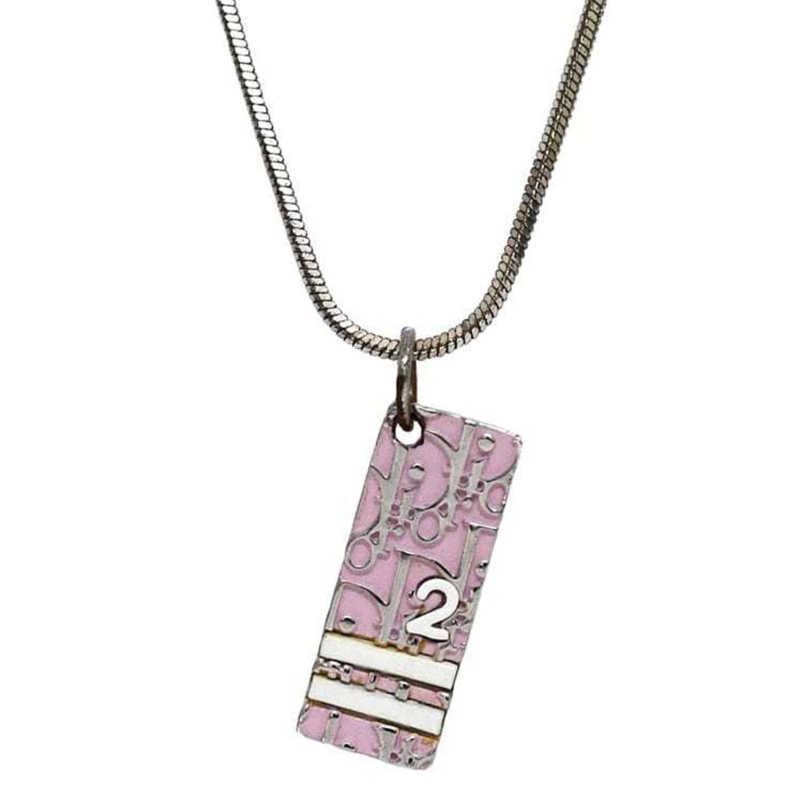 Christian Dior Necklace Ec-21018 Silver Pink Trotter Bar Metal Plate Women'S Accessories: Christian Dior Necklace Ec-21018 Silver Pink Trotter Bar Metal Plate Women'S Accessories The Christian Dior Ec-21018 silver pink Trotter bar necklace features a striking metal plate pendant in a soft