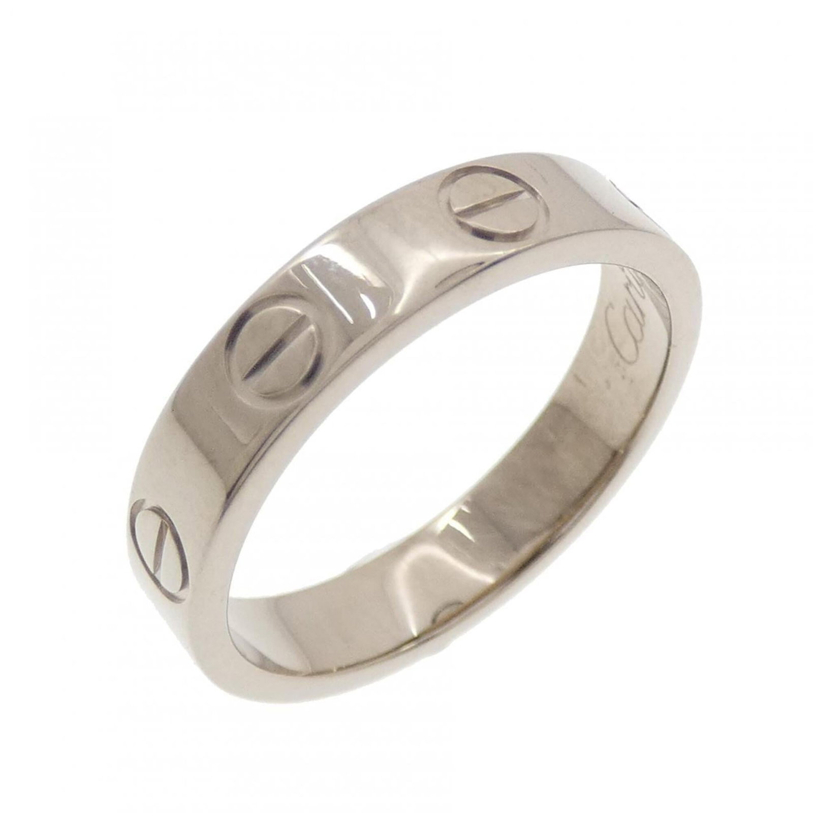 White Gold Cartier Band Ring 18K: White Gold Cartier Band Ring 18K 18K White Gold Cartier Band Ring for Women - A Pre-Owned Luxury Accessory. This used band ring features the iconic Cartier brand and boasts a durable 18K white gold