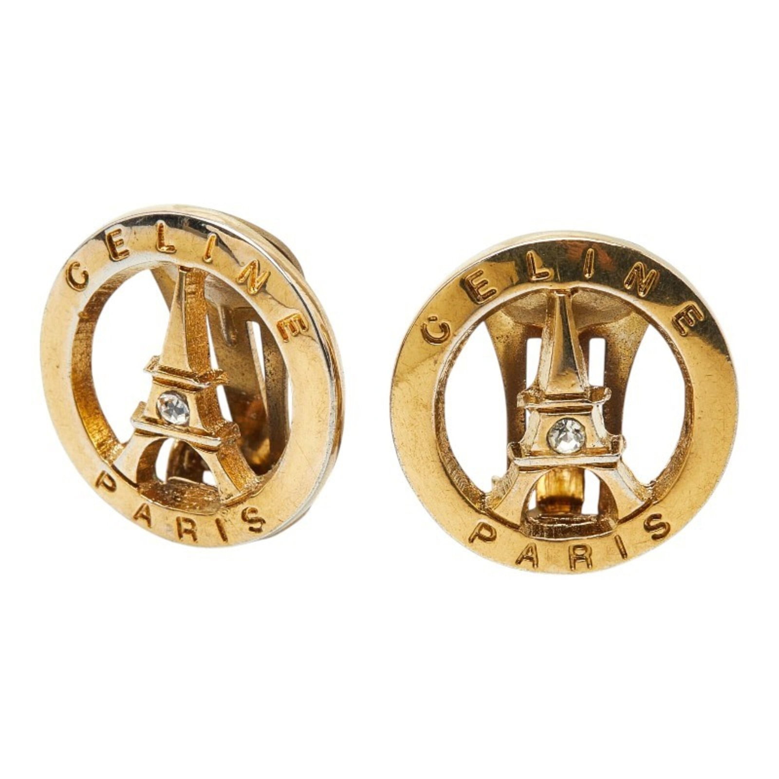 Celine Clip Earrings Gold Plating Rhinestone: Celine Clip Earrings Gold Plating Rhinestone Gold Plating Rhinestone Clip Earrings with Celine Brand. These clip earrings feature gold plating and rhinestones, adding a touch of glamour to any outfit.