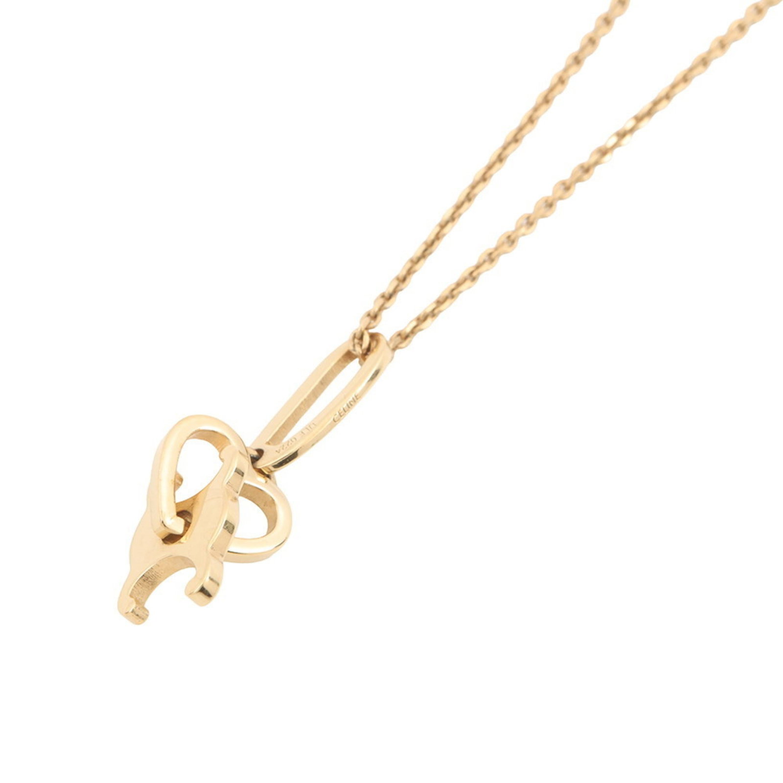 Celine Triomphe Heart Metal Necklace: Celine Triomphe Heart Metal Necklace Gold Plated Celine Triomphe Heart Metal Necklace, 38-42 cm / 14.96'' - 16.53'', featuring a 25mm x 7mm pendant with gold plating and a few traces of usage visible.