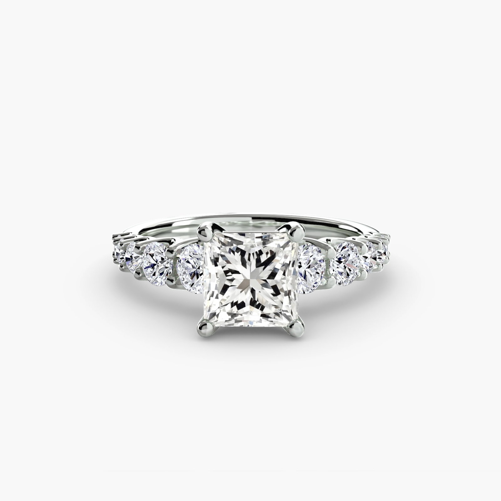 Side Stone Princess 950 Platinum Ring Setting - 2