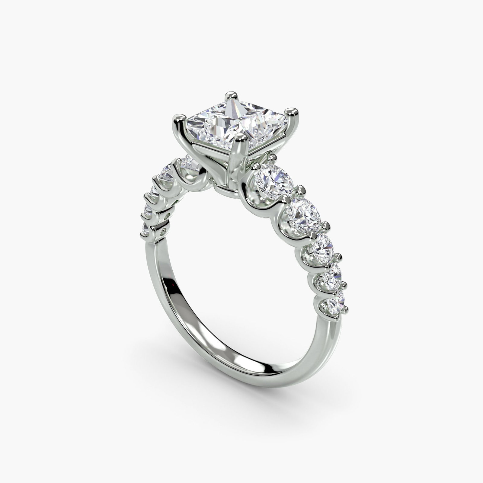 Side Stone Princess 950 Platinum Ring Setting - 5