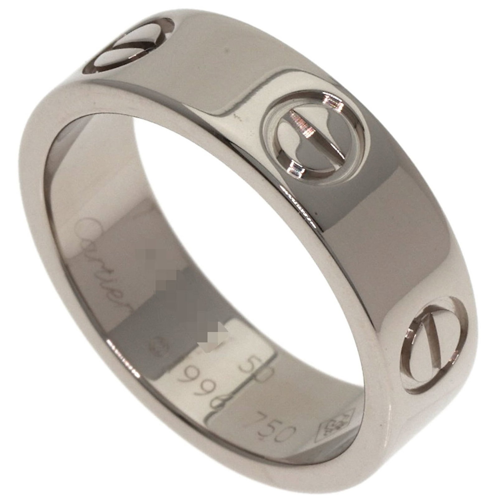 White Gold Cartier Band Ring 18K: White Gold Cartier Band Ring 18K 18K white gold Cartier band ring in excellent condition, featuring a classic design with subtle signs of wear. The ring's 18K material and intricate details showcase