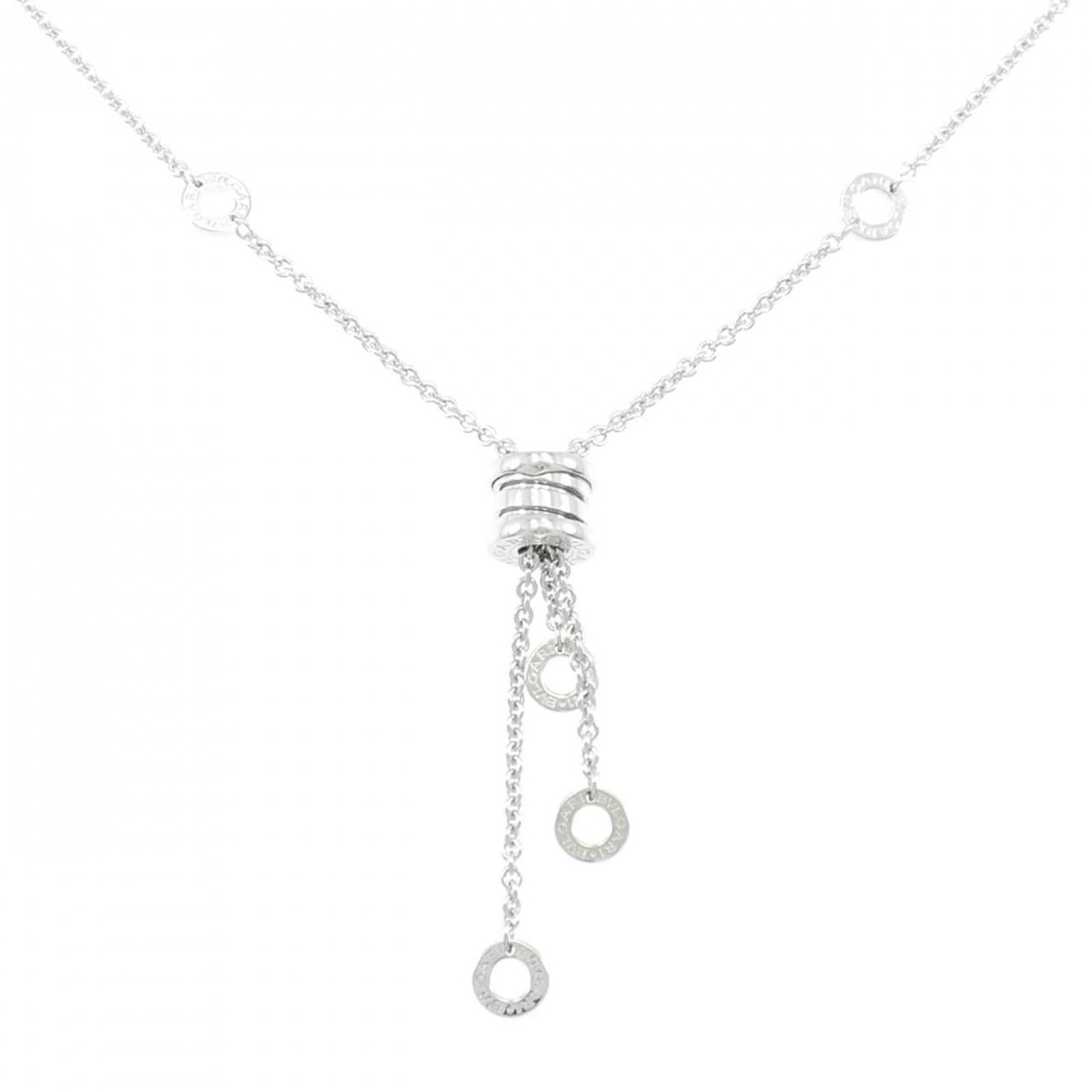 Zero1 Plain Bvlgari Necklace: Zero1 Plain Bvlgari Necklace White gold Bvlgari necklace with a plain pendant, crafted from 18K material. The necklace features a comfortable 38-45 cm adjustable circumference and measures approximate