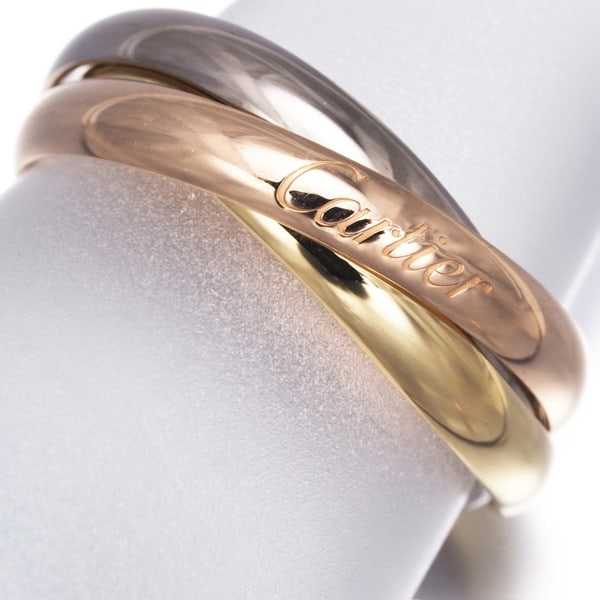 Cartier Ring Trinity 3Color Sm Eu51 18K 750 Yellow White Rose Gold: Cartier Ring Trinity 3Color Sm Eu51 18K 750 Yellow White Rose Gold Multi-tone gold metal Cartier Trinity ring, featuring a unique blend of yellow and white rose gold tones. This 18k 750 purity piece