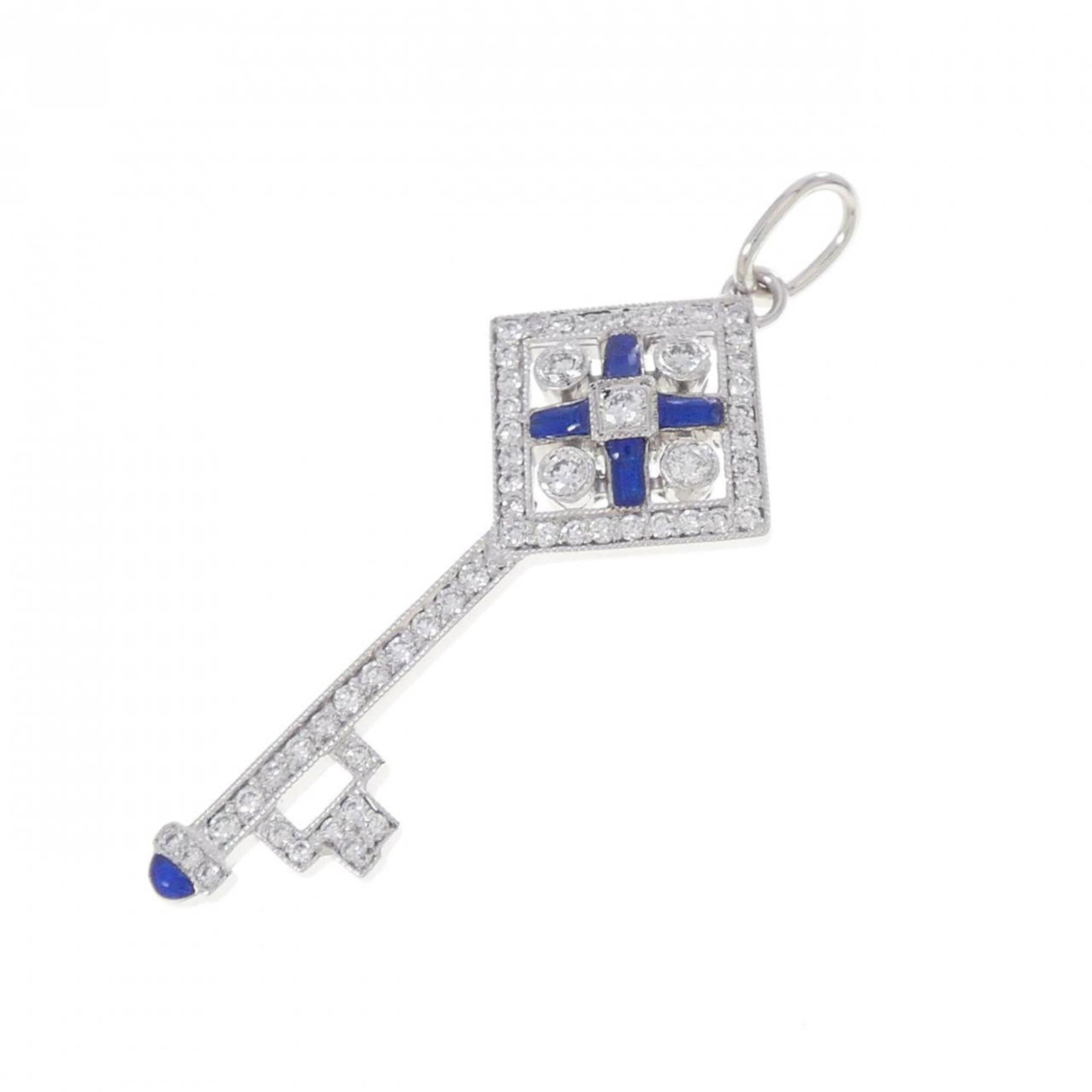 Checkerboard Key Pendant by Tiffany & Co: Checkerboard Key Pendant by Tiffany & Co Checkerboard Key Pendant by Tiffany & Co features a striking resin and white gold design, adorned with a diamond. The pendant measures 34.4mm x 12.7mm and