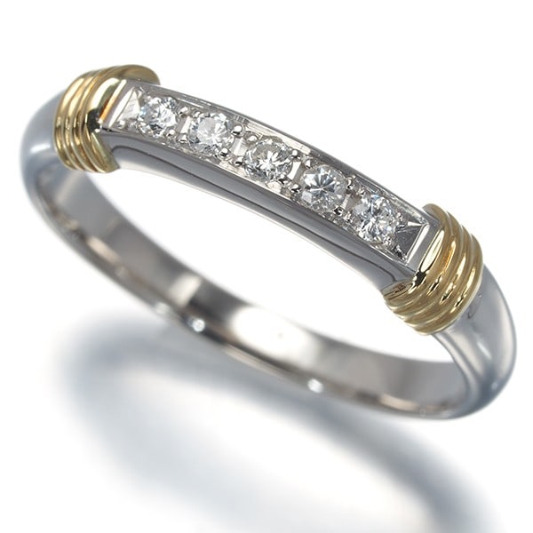 Diamond Ring 5P Bicolor Christian Dior 900 Pt Us5.75-6 K 18Yg (1 of 5)