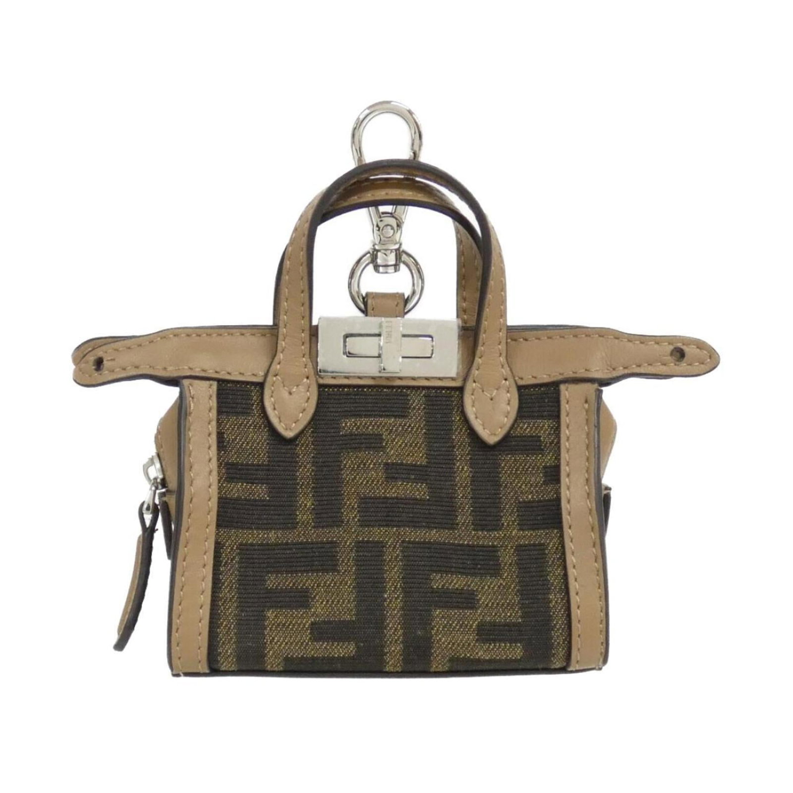 Fendi Handbag Charm Canvas Leather: Fendi Handbag Charm Canvas Leather Canvas and leather canvas leather handbag charm from Fendi, measuring 120.00mm x 100.00mm, in used condition with a few traces of usage visible, including some