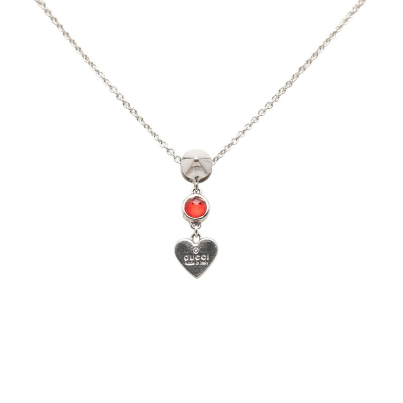 Gucci Trademark Drop Pendant Heart Necklace 325871 08241 8166 Silver Red Sv925 Crystal Women'S Gucci: Gucci Trademark Drop Pendant Heart Necklace 325871 08241 8166 Silver Red Sv925 Crystal Women'S Gucci Gucci Trademark Drop Pendant Heart Necklace features a striking red crystal pendant suspended from 