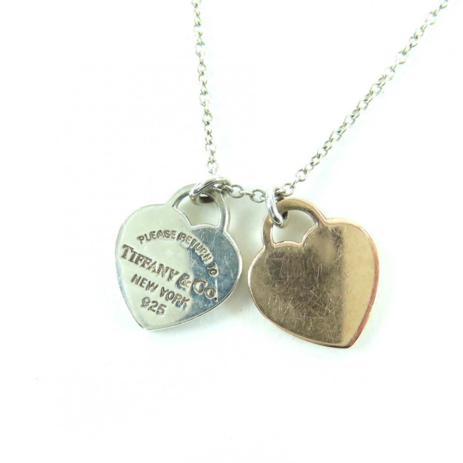 Tiffany&Co. Tiffany & Co. Return To Double Heart Tag Necklace 925 Sterling Silver Metal And Pink: Tiffany&Co. Tiffany & Co. Return To Double Heart Tag Necklace 925 Sterling Silver Metal And Pink Tiffany & Co. Return To Double Heart Tag Necklace in 925 Sterling Silver with Pink Gold and Silver Deta