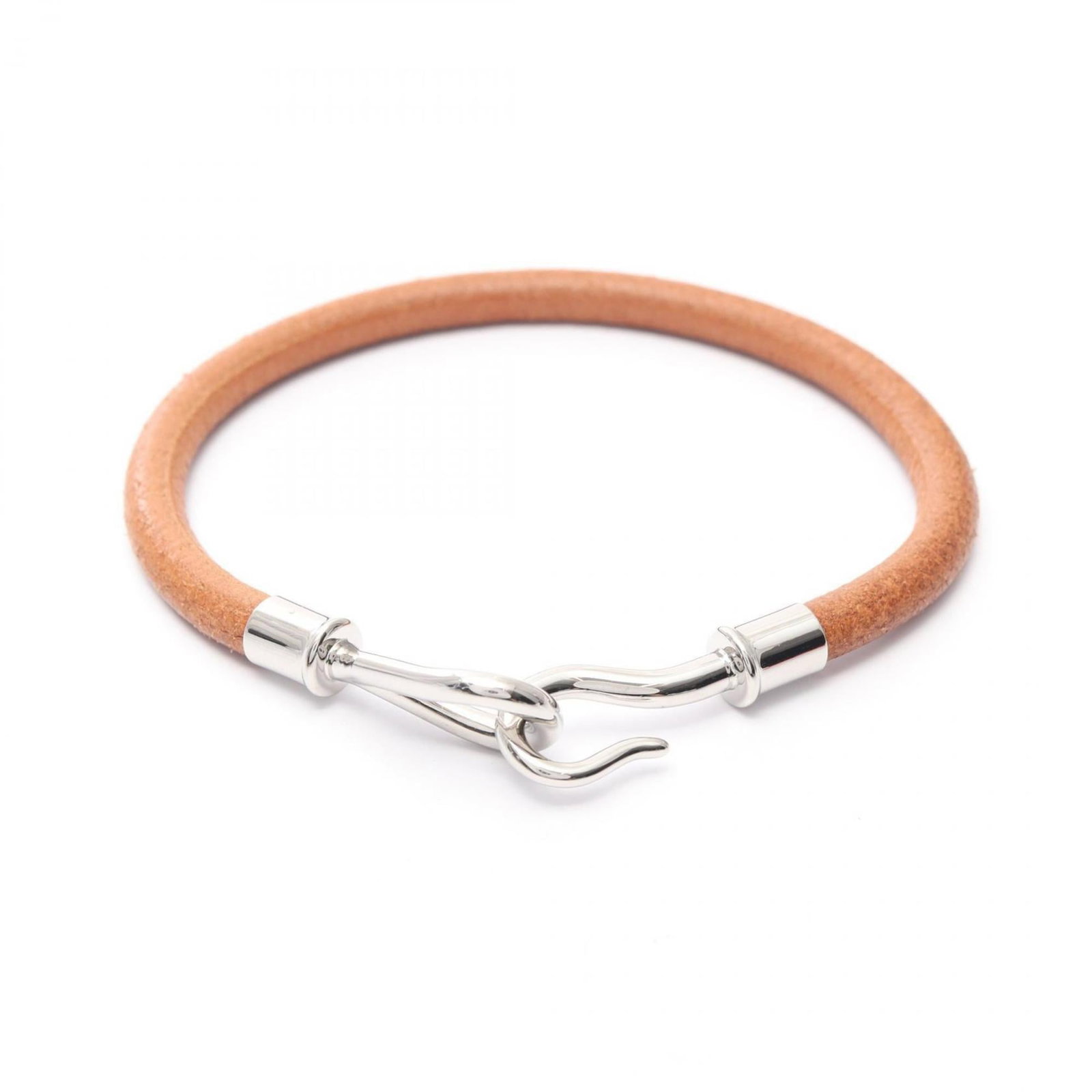 Hermes Charm Bracelet Leather Stainless Steel: Hermes Charm Bracelet Leather Stainless Steel Brown leather and stainless steel charm bracelet from Hermes, featuring a classic design with subtle scratches and minor dirt marks. The 19.5cm length