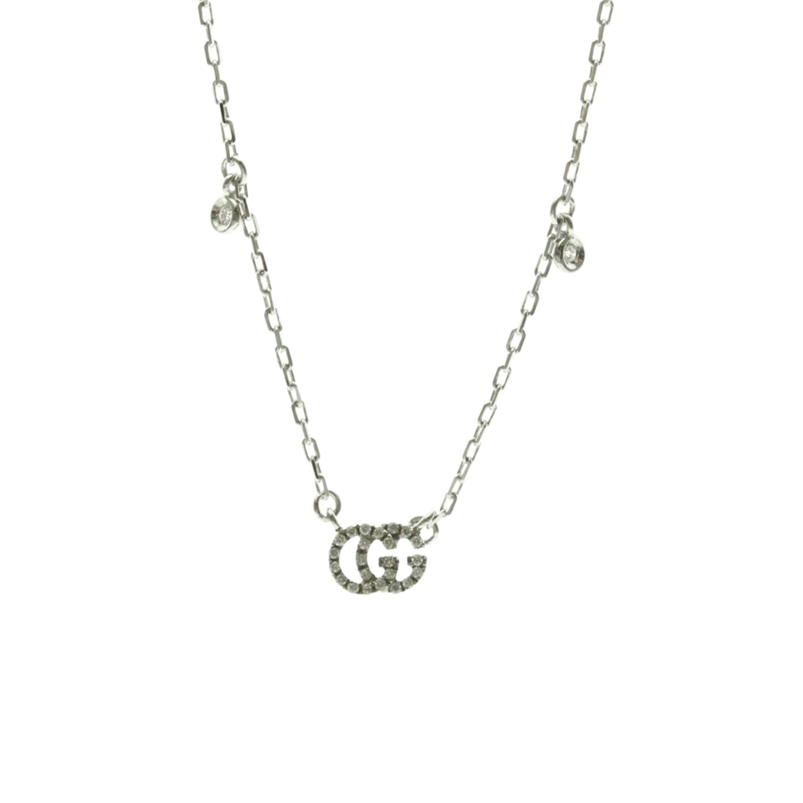 Gucci Gg Running Diamond Necklace White Gold (18K) Diamond Womenmen Fashion Pendant Necklace: Gucci Gg Running Diamond Necklace White Gold (18K) Diamond Womenmen Fashion Pendant Necklace Gucci's Gg Running Diamond Necklace boasts an impressive 3.1g of diamonds set in 18K white gold, creating