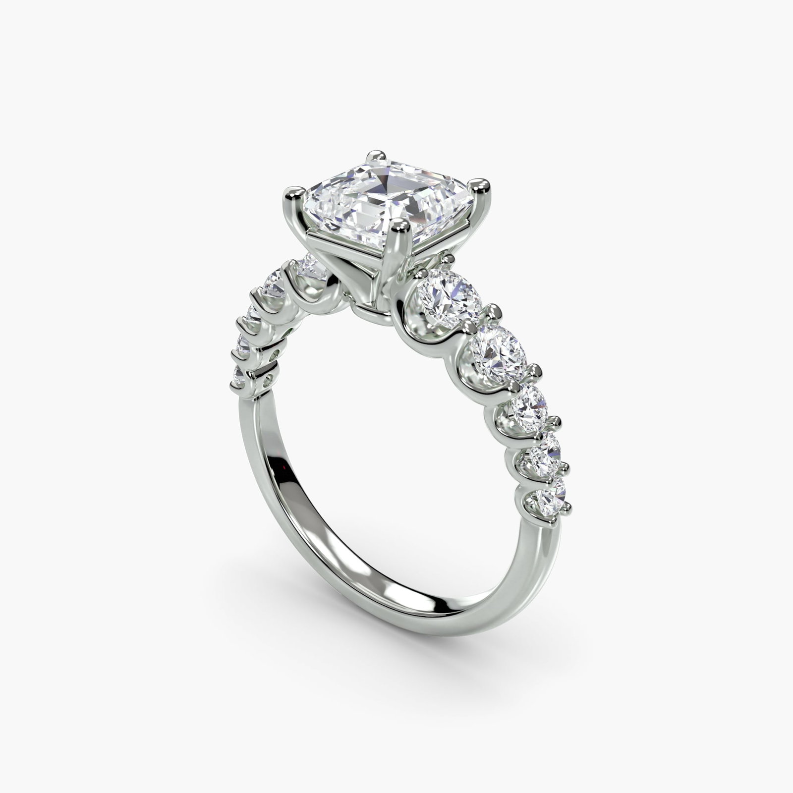 Side Stone Asscher 950 Platinum Ring Setting - 5