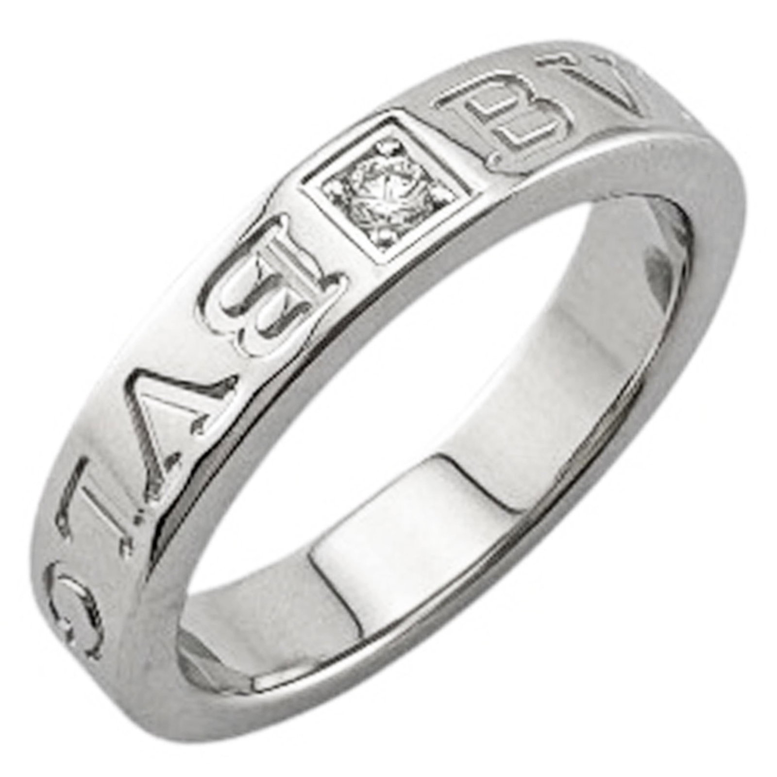 Bvlgari Band Ring White Gold (18K): Bvlgari Band Ring White Gold (18K) Bvlgari Band Ring White Gold (18K) - A sleek and sophisticated silver band ring featuring diamond accents, crafted from high-quality white gold (18K). This mint