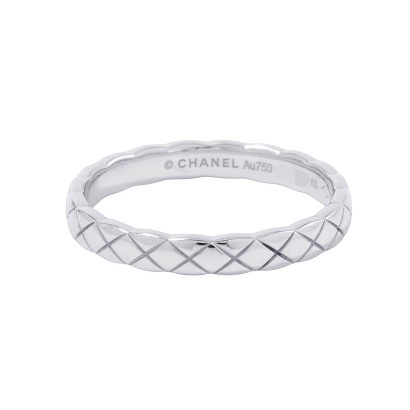 Chanel White Gold Ring Band 18K: Chanel White Gold Ring Band 18K 18K White Gold Band Ring from Chanel, featuring a sleek and sophisticated design. This high-quality band ring is made from genuine white gold (18K) and boasts a