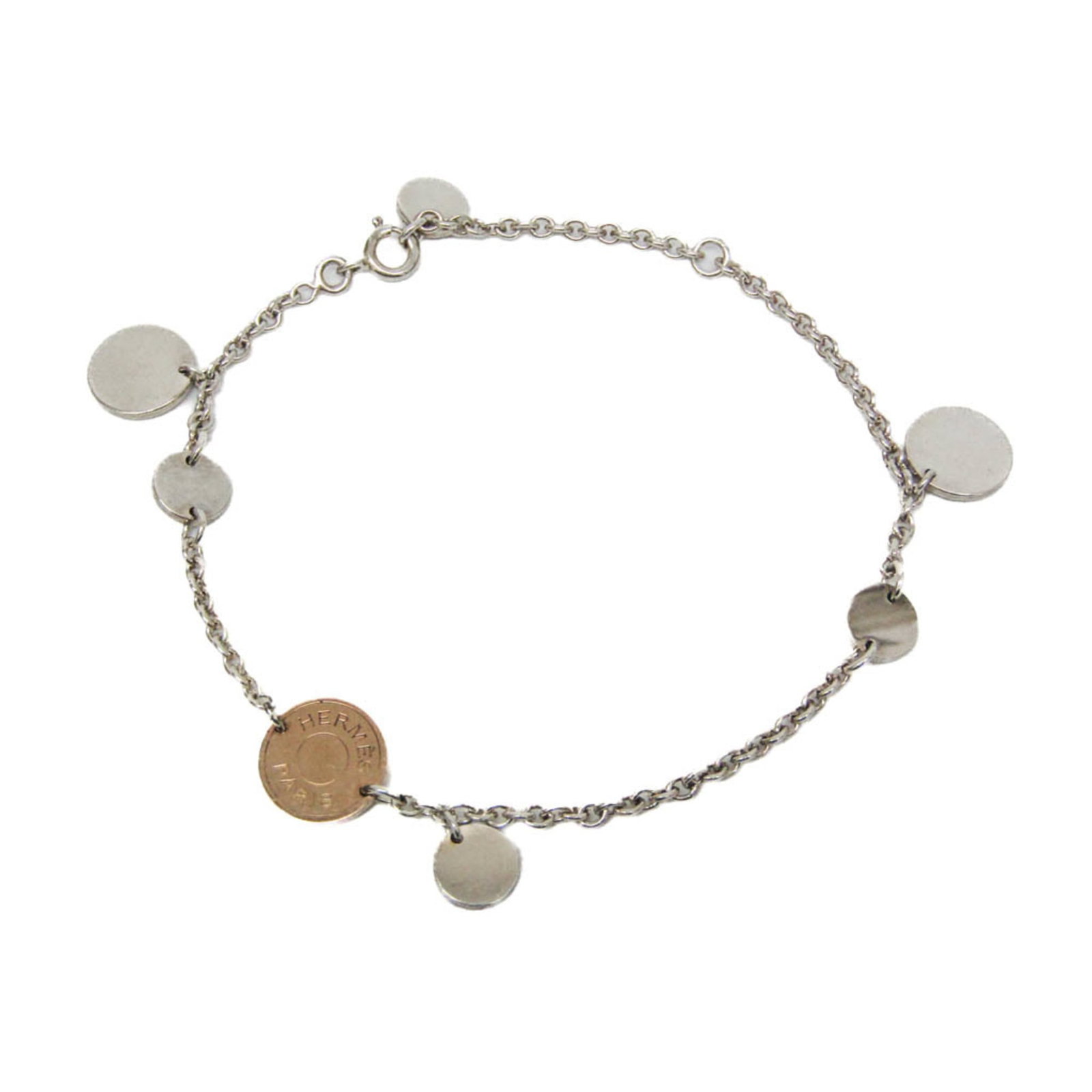 Charm bracelet pink gold silver 925 by Hermes: Charm bracelet pink gold silver 925 by Hermes Pink gold and silver 925 charm bracelet by Hermes, featuring a delicate pink gold clasp and intricate details. This pre-owned charm bracelet measures