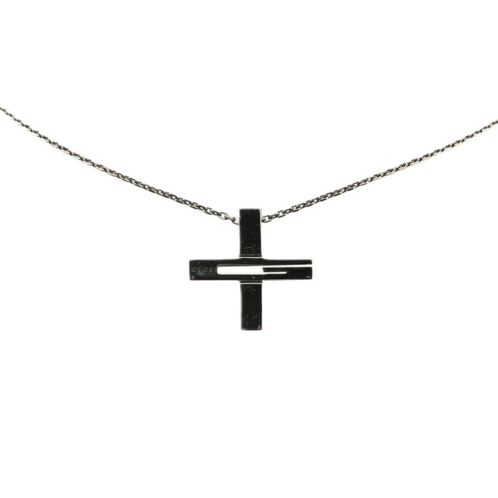 Gucci Cutout G Cross Pendant Necklace 228363 Sv925 Silver Ruthenium Women'S Gucci (1 of 5)
