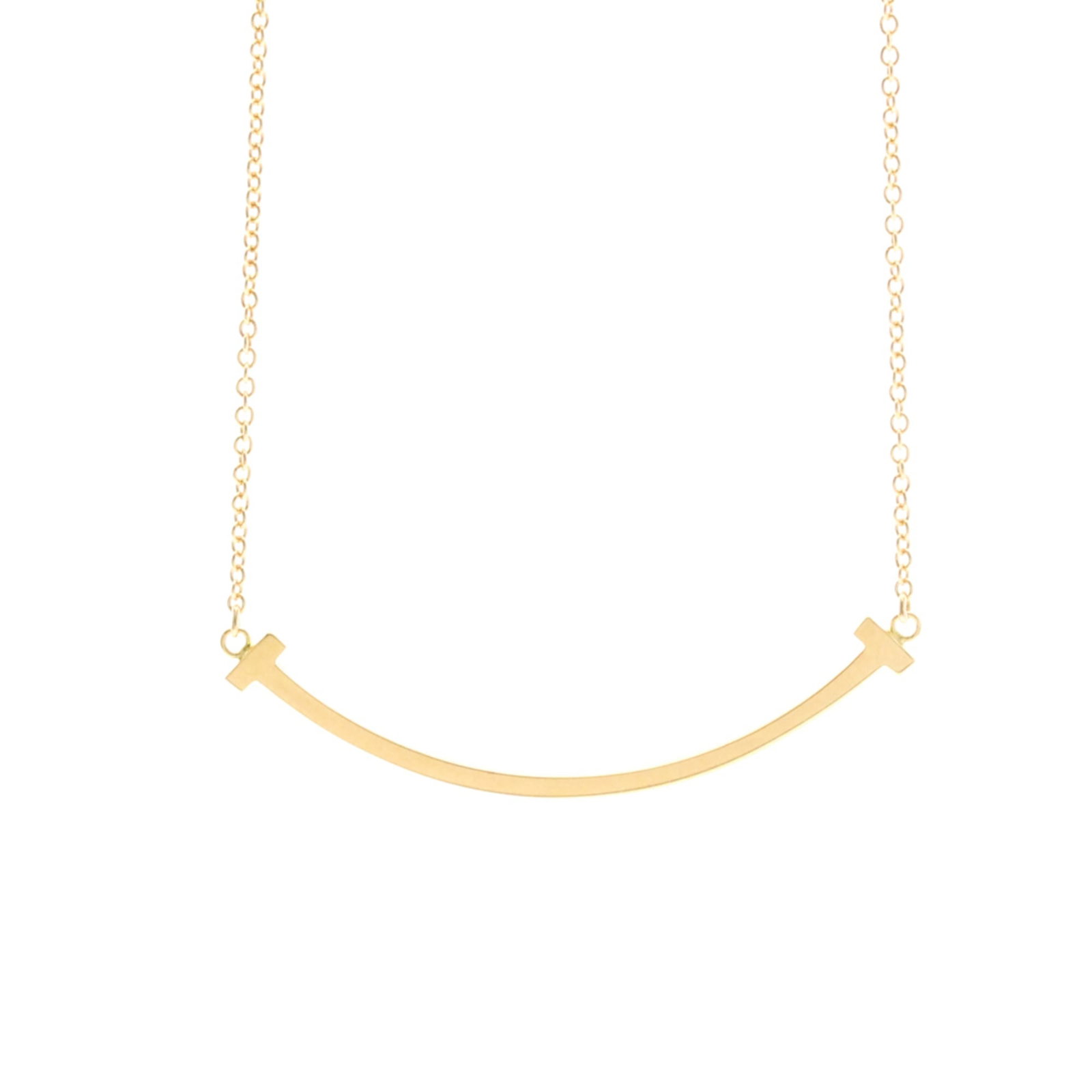 Tiffany T Smile Small Size Necklace Pink Gold (18K) No Stone Menwomen Fashion Pendant Necklace: Tiffany T Smile Small Size Necklace Pink Gold (18K) No Stone Menwomen Fashion Pendant Necklace The Tiffany T Smile Small Size Necklace in Pink Gold (18K) is a fashion-forward pendant necklace perfect