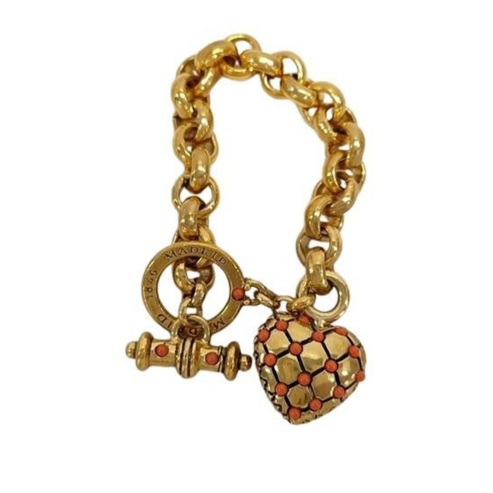 Metal Charm Bracelet Loewe: Metal Charm Bracelet Loewe Gold Metal Charm Bracelet from Loewe, featuring a total length of 19.5cm / 7.67'', with traces of usage and minor scratches/dirt visible. This charm bracelet showcases the b