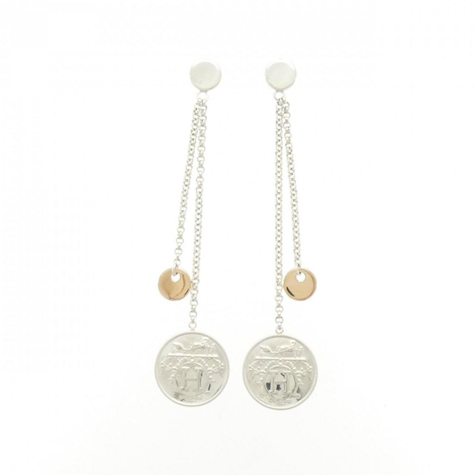Hermes Stud Earrings Pink Gold (18K) Silver 925: Hermes Stud Earrings Pink Gold (18K) Silver 925 Pink Gold (18K) and Silver 925 stud earrings from Hermes, bearing a few traces of usage with some minor scratches and dirt. The condition is very good o