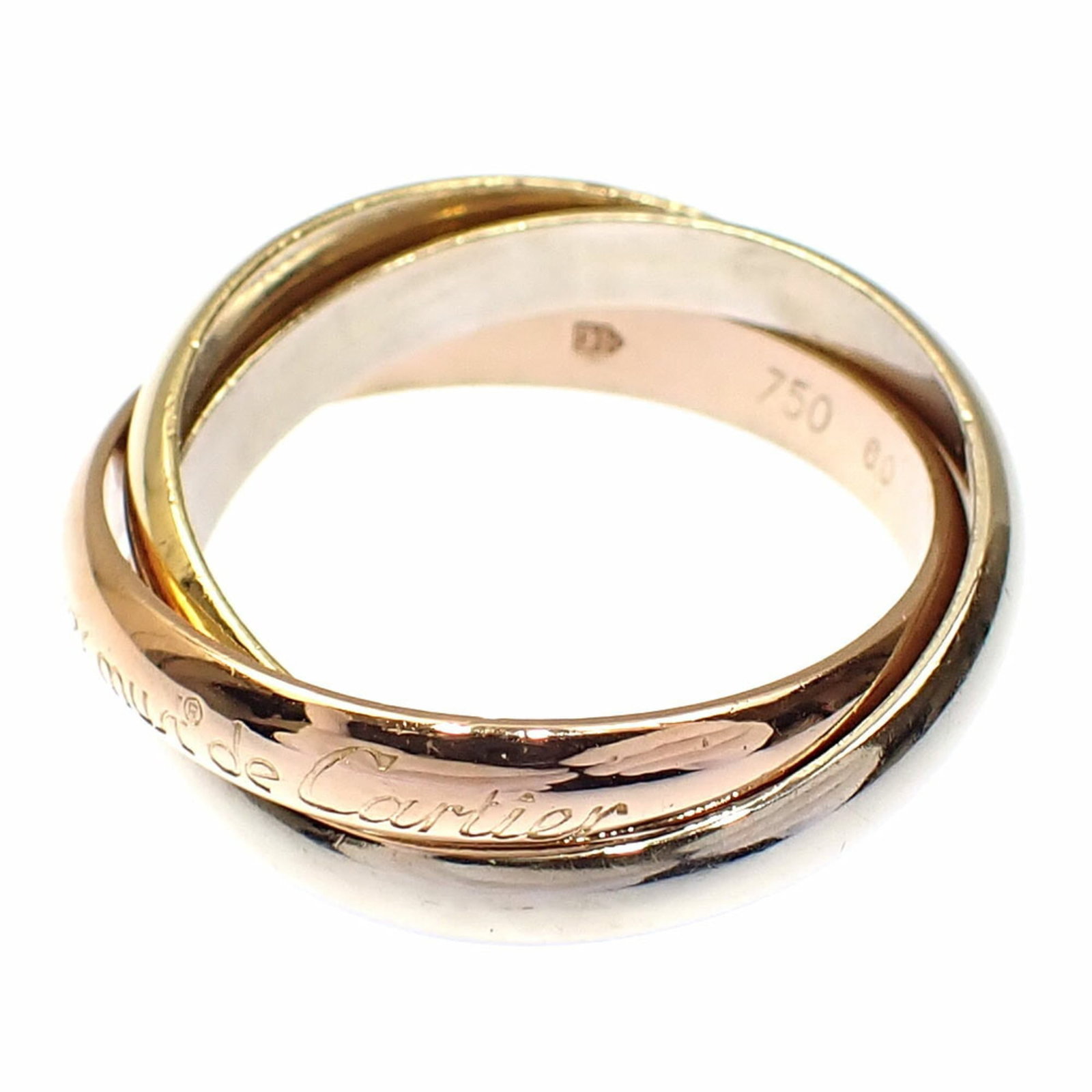 Cartier Pink 18k White 18k Yellow Gold Ring Band: Cartier Pink 18k White 18k Yellow Gold Ring Band Pink Gold (18K) and White Gold (18K), Yellow Gold (18K) intertwined in a beautiful band ring, offering a unique blend of elegance and sophistication.