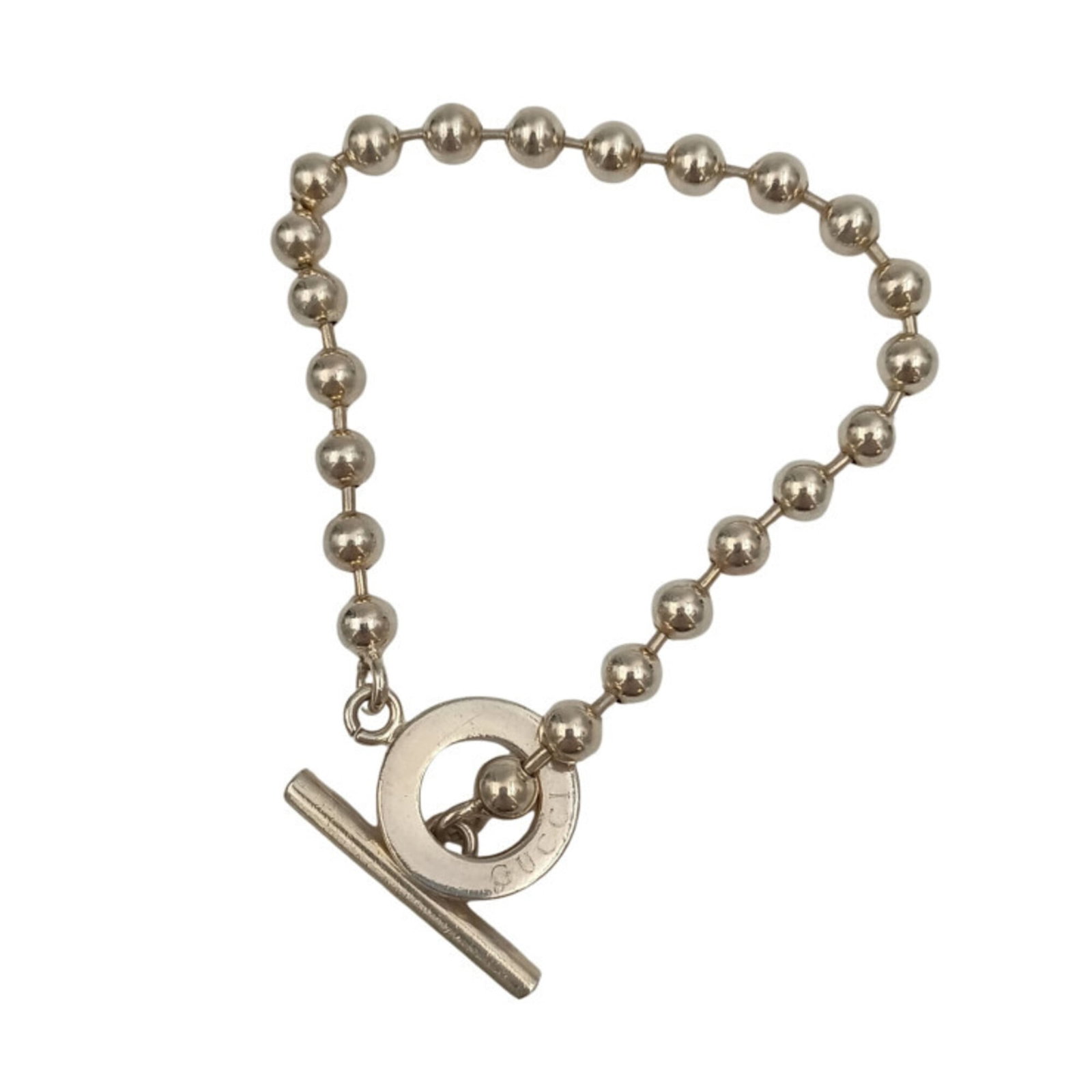 Gucci Charm Bracelet Silver 925: Gucci Charm Bracelet Silver 925 Silver 925 Gucci Charm Bracelet, featuring a classic design with subtle signs of wear from previous use. The bracelet measures 19cm in length and showcases the iconic G