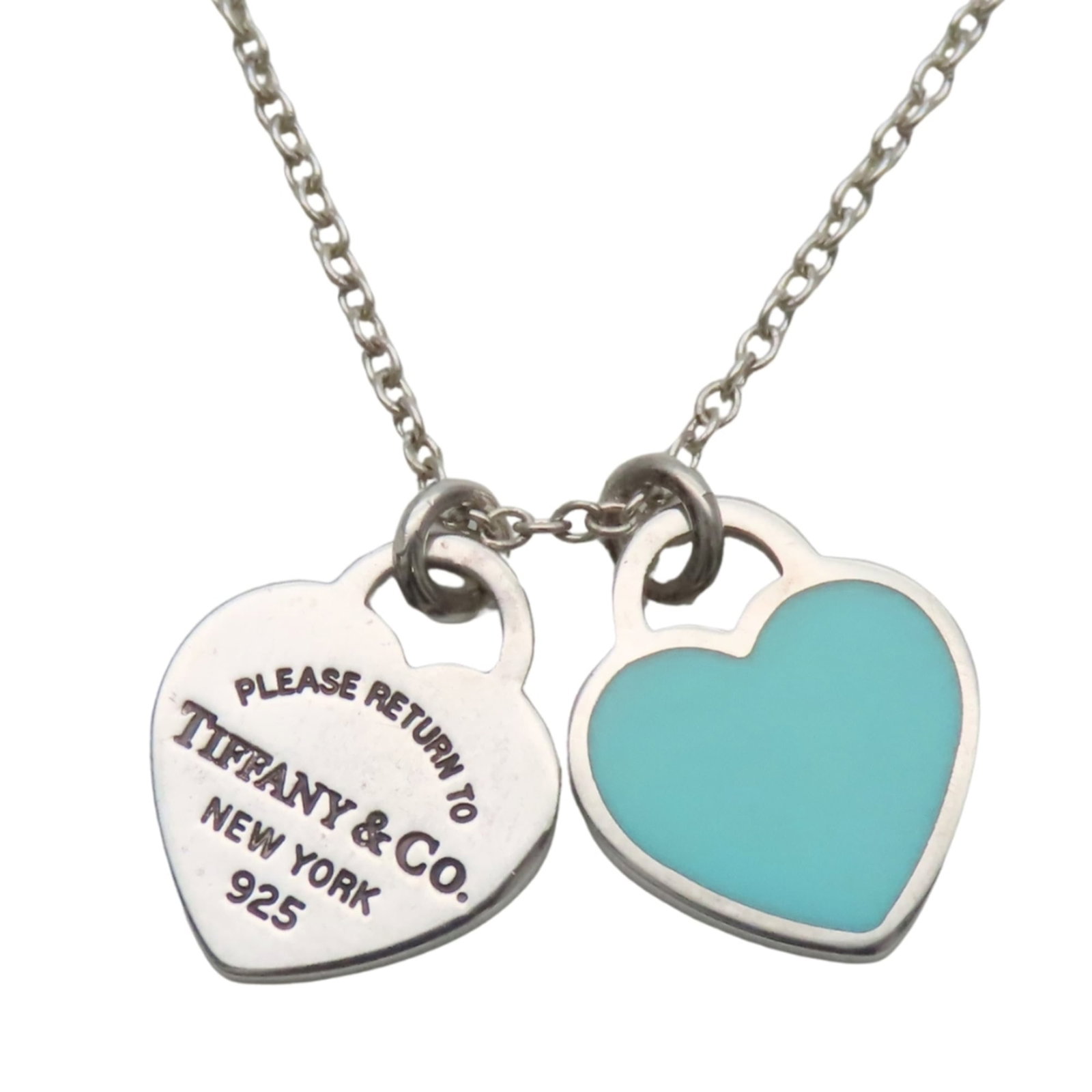 Tiffany & Co. Return To Double Heart Tag Necklace Sterling Silver 925 Blue Pendant Women'S.: Tiffany & Co. Return To Double Heart Tag Necklace Sterling Silver 925 Blue Pendant Women'S. Sterling silver 925 Tiffany & Co. Return To Double Heart Tag Necklace features a beautiful blue pendant, cra