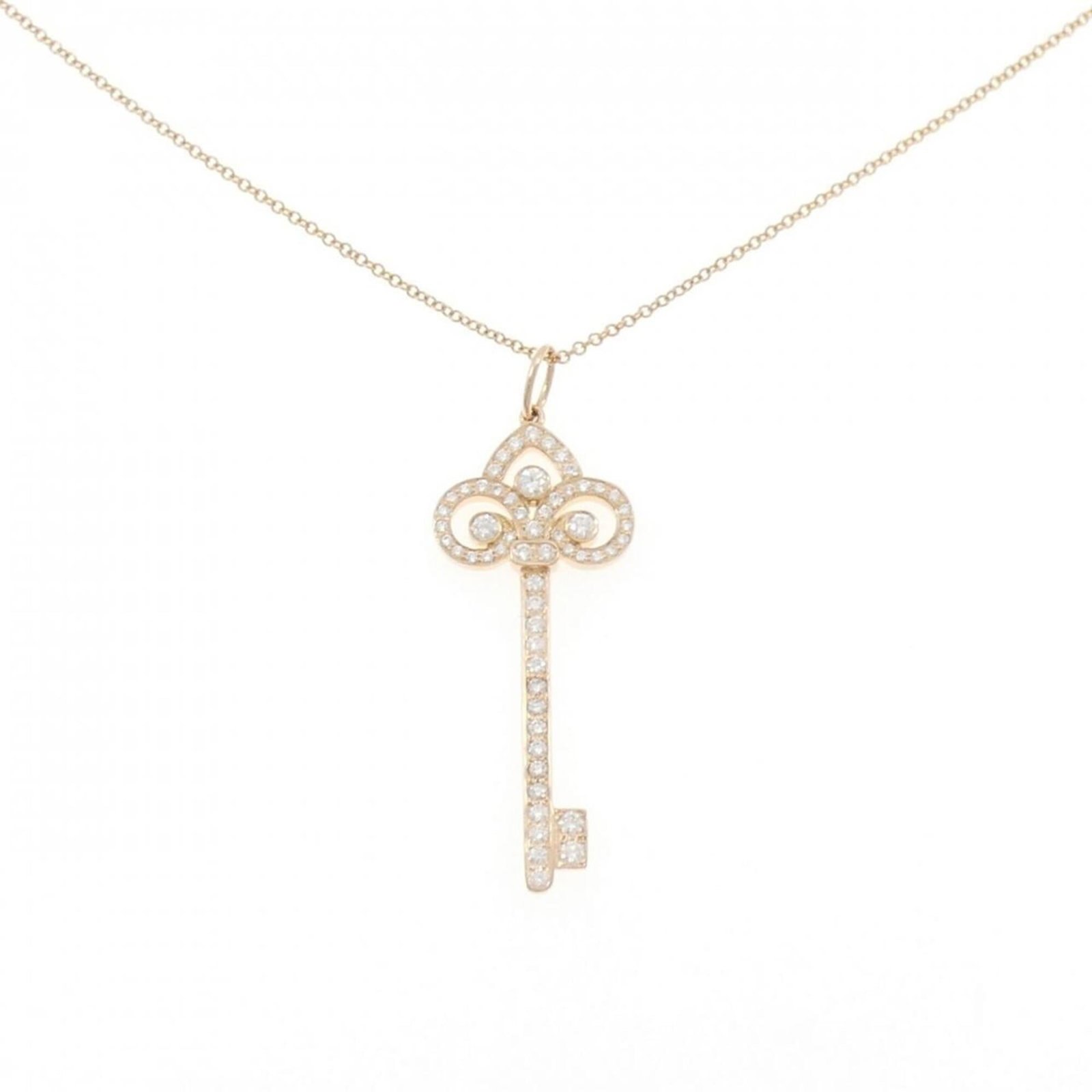 Fleur De Lis Key Tiffany Necklace: Fleur De Lis Key Tiffany Necklace Pink Gold (18K) diamond pendant, featuring the iconic Fleur De Lis design, suspended from a 41 cm chain. The necklace bears a signature and is made from high-quality 