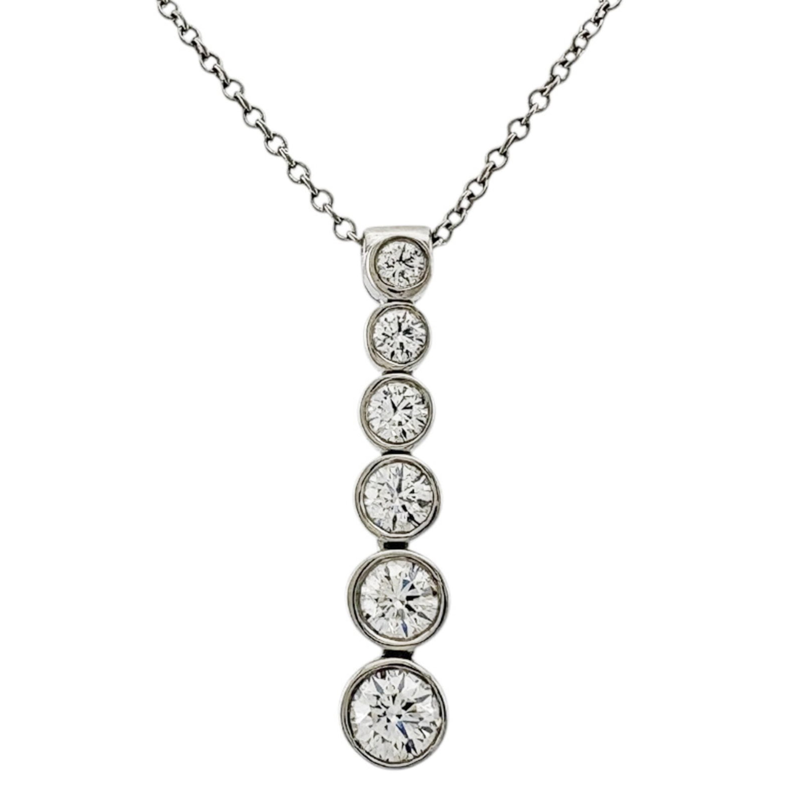 Jazz women graduated necklace diamond platinum pt950 for co: Jazz women graduated necklace diamond platinum pt950 for co Platinum 950 diamond pendant necklace from Tiffany, featuring a 23.5mm x 4.5mm diamond set in a silver-toned platinum setting, with a mint c