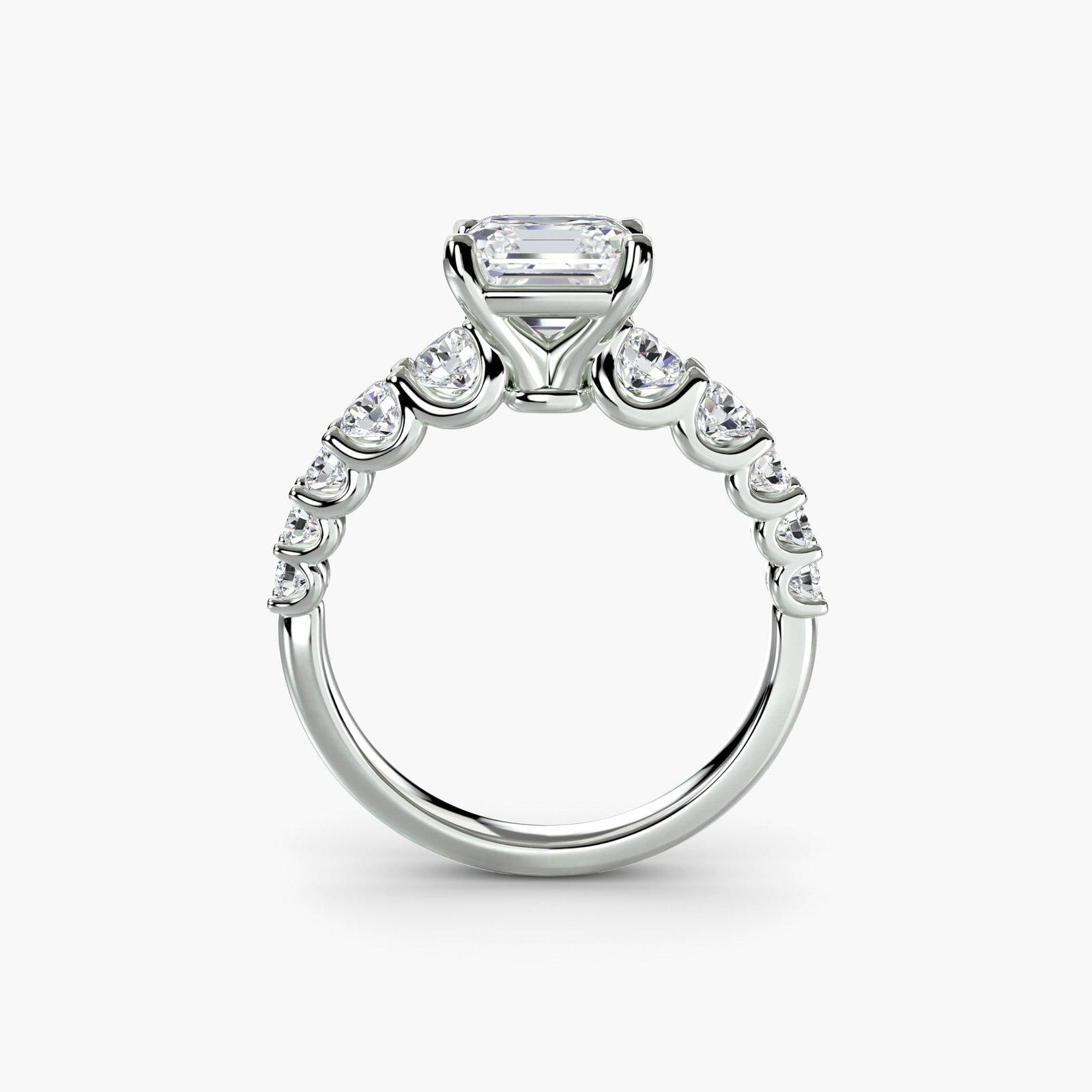 Side Stone Asscher 18Kt White Gold Ring Setting: Side Stone Asscher 18Kt White Gold Ring Setting Side Stone Asscher 18Kt White Gold Ring Setting - A sleek and modern design featuring ten lab-grown side stones totaling 1.38 carats, set in a sturdy 18