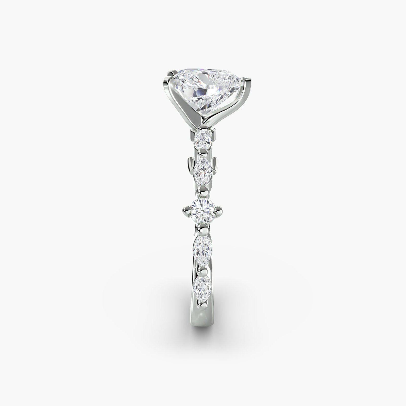 Pave Heart 950 Platinum Ring Setting - 3