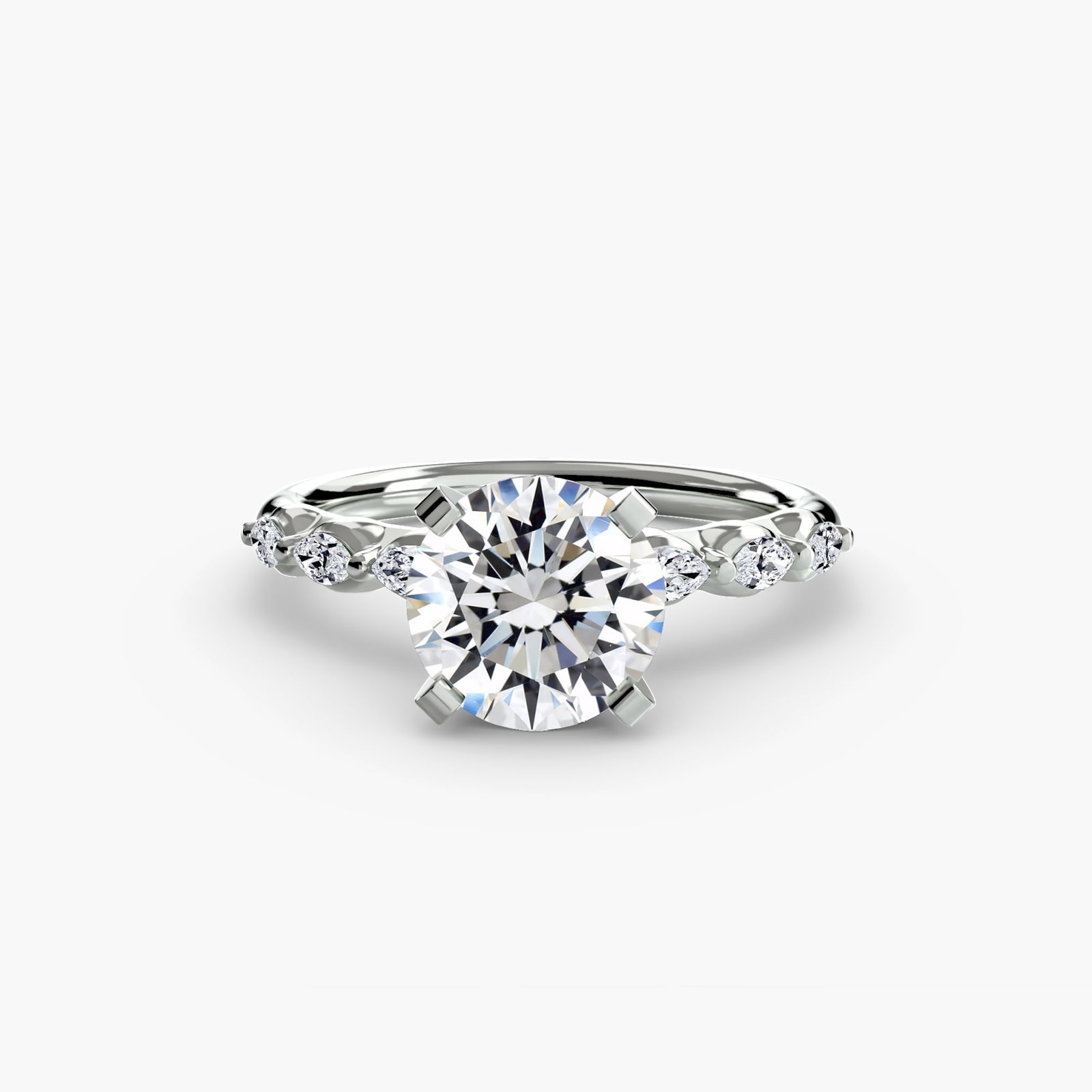 Side Stone Round 950 Platinum Ring Setting - 2