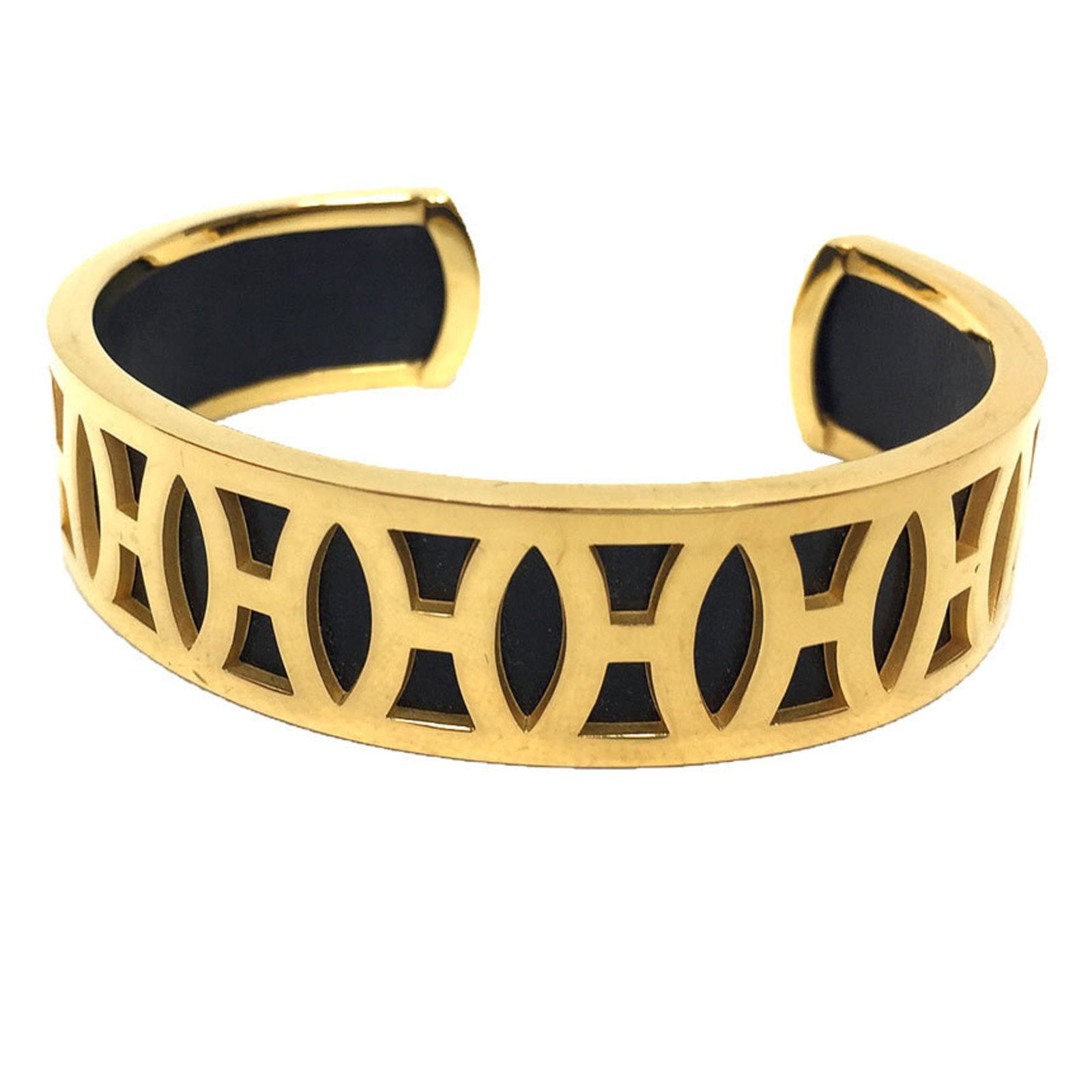 Metal Bangle Hermes: Metal Bangle Hermes Metal Bangle from Hermes in Black and Gold. This bangle features metal construction with black and gold color options, bearing a few traces of usage with minor scratches and dirt.