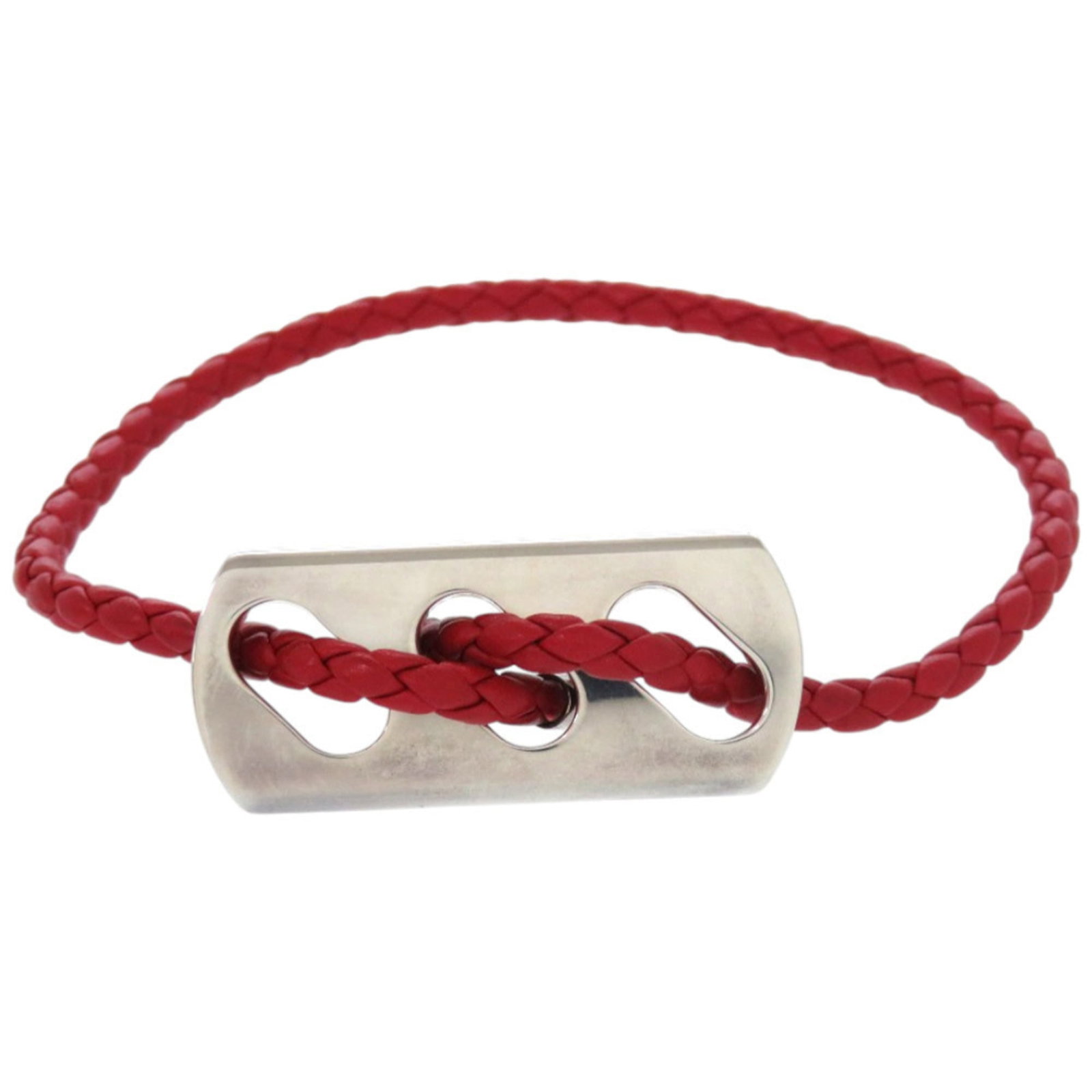 Hermes Charm Bracelet Leather Silver 925: Hermes Charm Bracelet Leather Silver 925 Leather and silver 925 charm bracelet from Hermes, featuring red accents. The bracelet has some minor scratches and dirt but remains in very good condition. Me