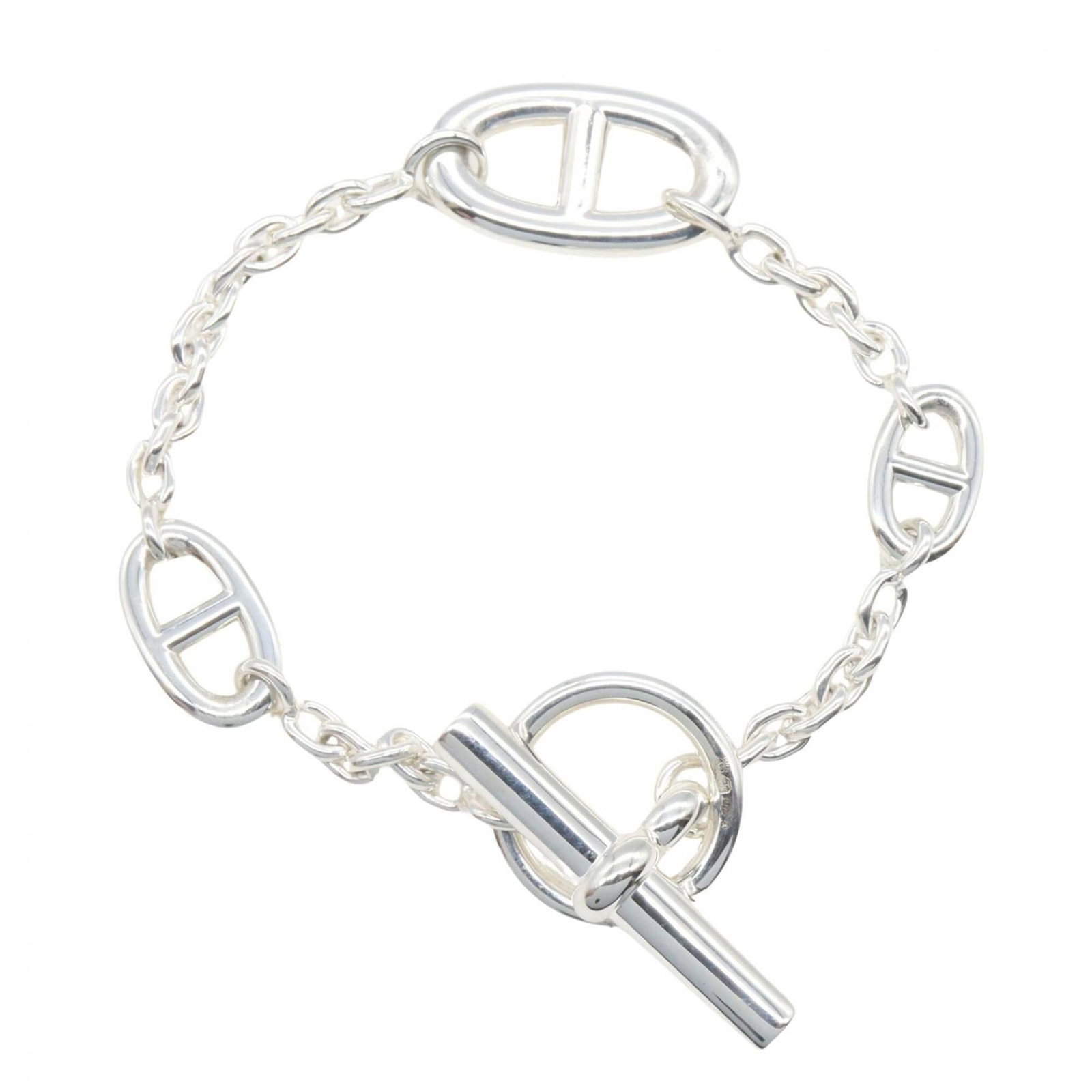 Silver Charm Bracelet 925 by Hermes: Silver Charm Bracelet 925 by Hermes Silver Charm Bracelet by Hermes, crafted from high-quality silver 925, features a sleek and modern design. This 15.5cm long charm bracelet boasts a beautiful silver