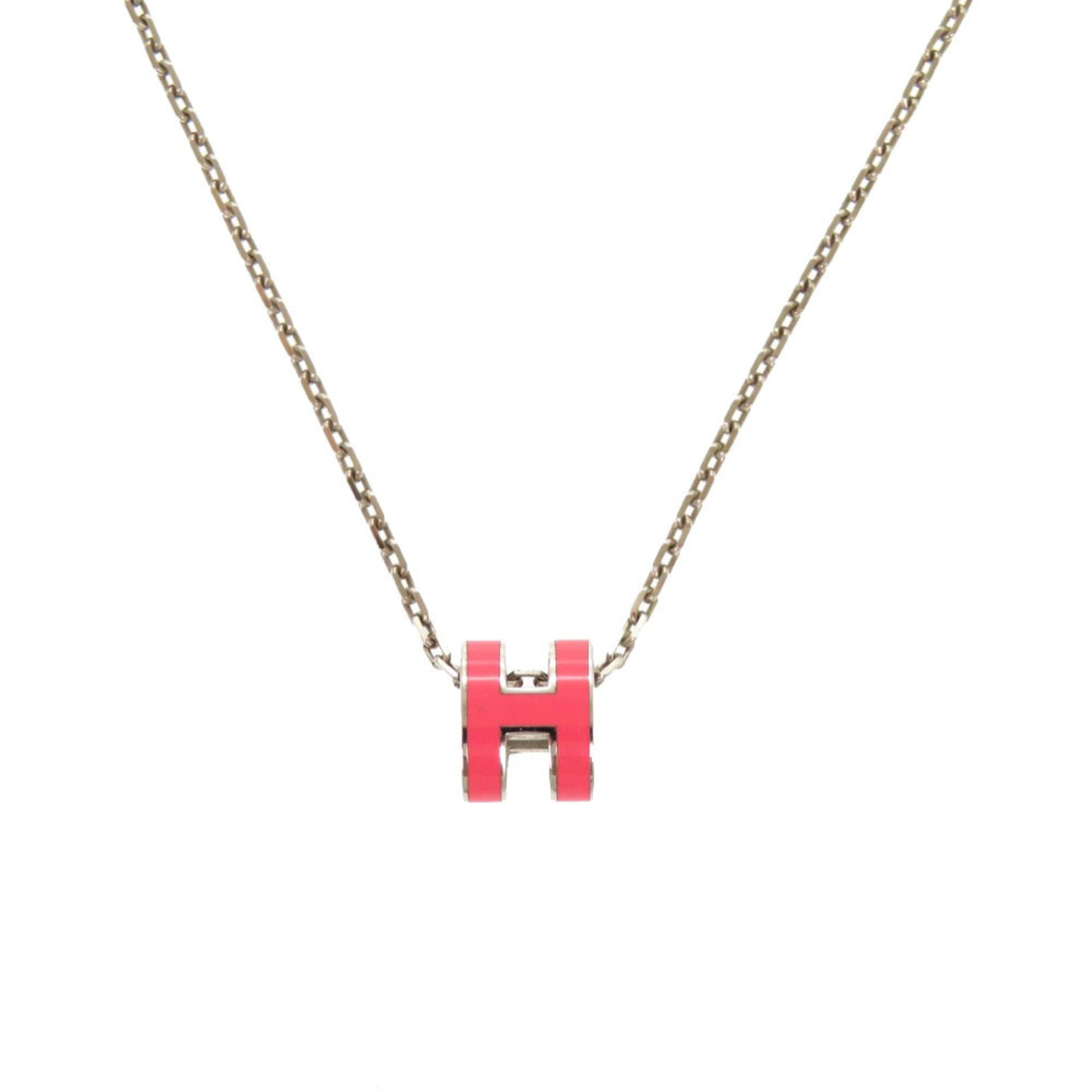 Like New Hermes 1537 Pop Tropic Mini Rose Silver Rose Necklace: Like New Hermes 1537 Pop Tropic Mini Rose Silver Rose Necklace Like new Hermes 1537 Pop Tropic Mini Rose Silver Rose Necklace, featuring a mint condition, like new item with a pink metal color and