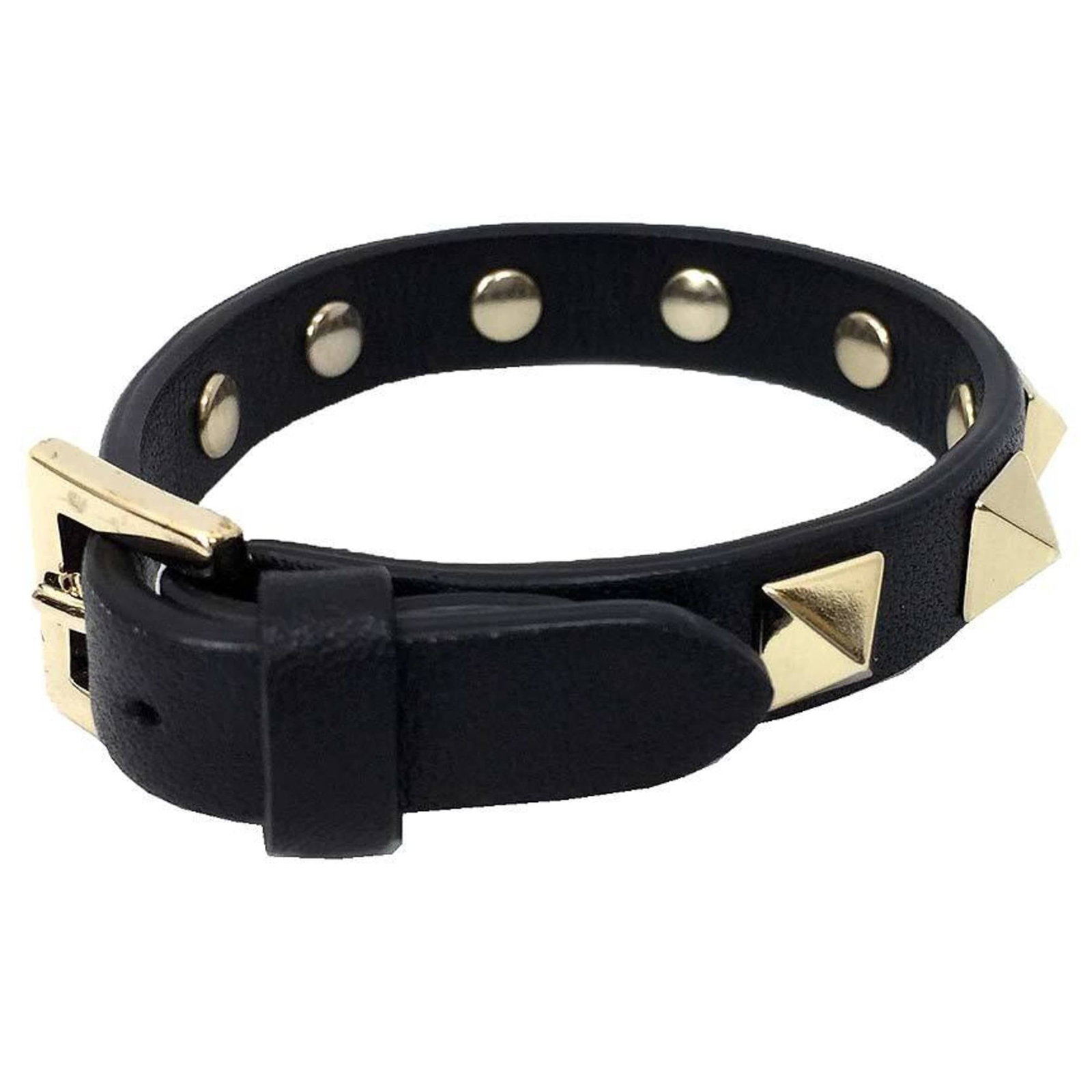 Garavani Charm Leather Valentino: Garavani Charm Leather Valentino Black and champagne gold leather, the Garavani Charm bracelet from Valentino features a sleek design with subtle charm details. Measuring 16.5-19cm in length, it