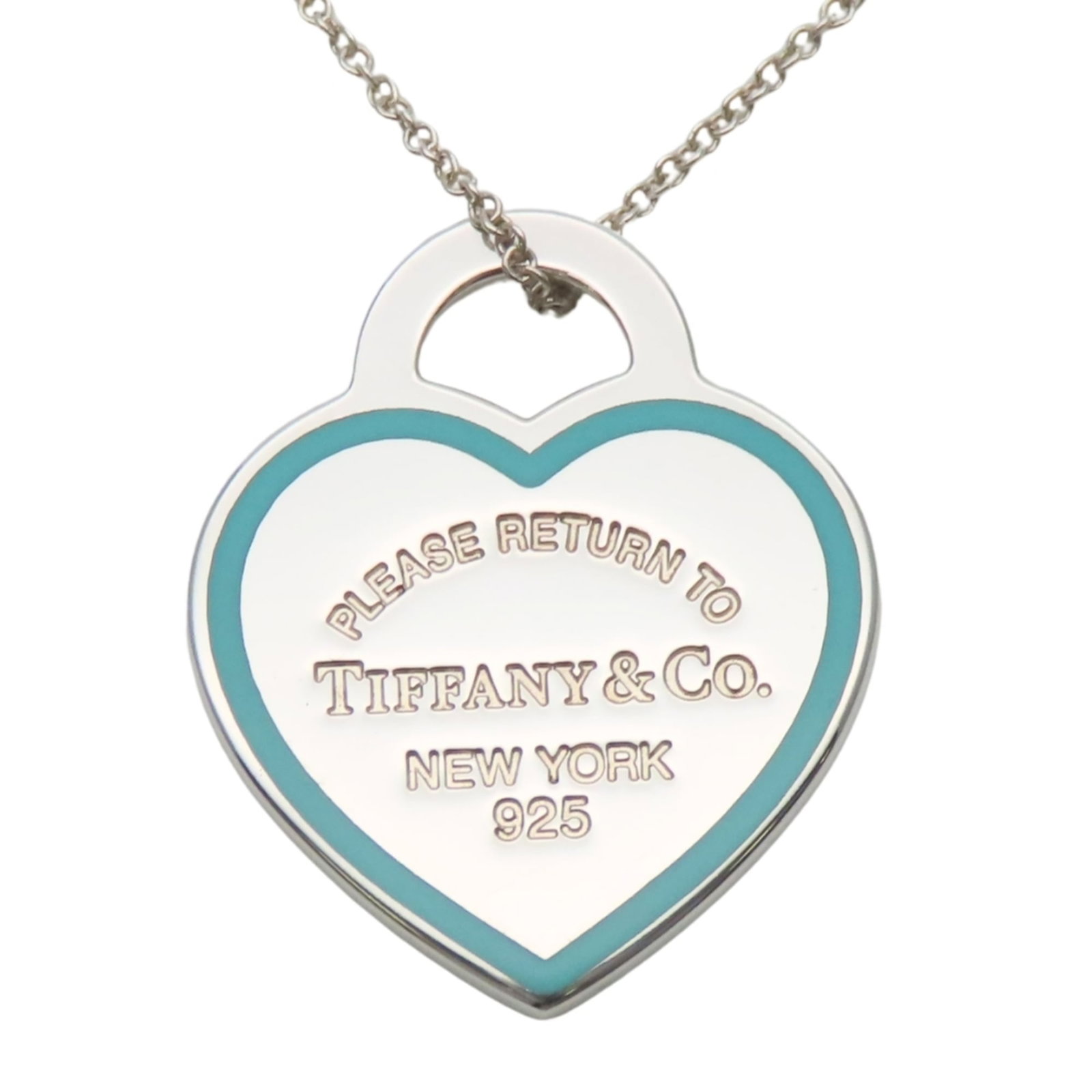 Sterling silver 925 blue necklace with heart tag return to hearts from Tiffany & Co: Sterling silver 925 blue necklace with heart tag return to hearts from Tiffany & Co Sterling silver 925 blue necklace with heart tag from Tiffany & Co, featuring a return to hearts design. The necklac