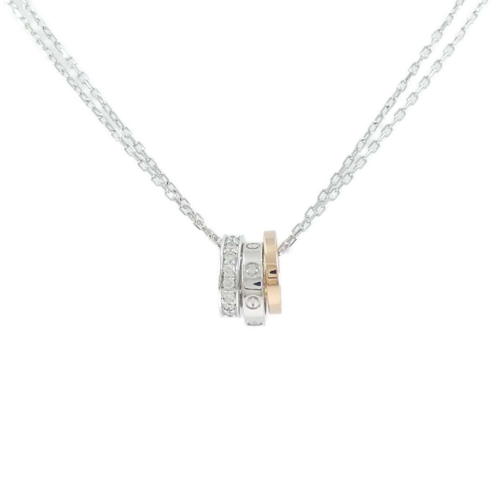 Love necklace from Cartier: Love necklace from Cartier Pink Gold Cartier Love Necklace, 41 cm / 16.14'' circumference, featuring a 10.8mm x 6.8mm pendant in pink gold with silver accents. This used necklace shows some traces of 
