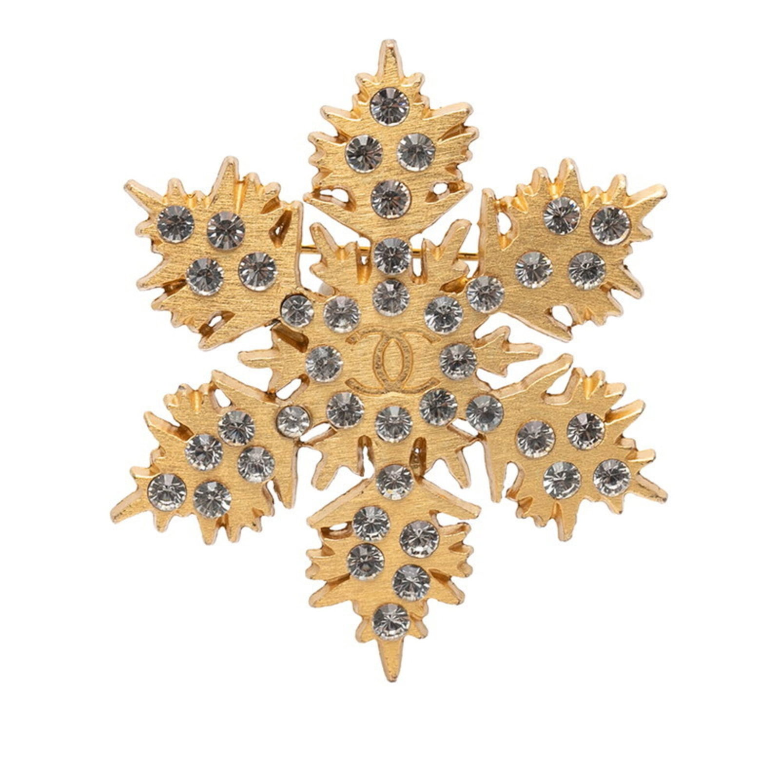 Chanel Brooch Gold Plating Rhinestone: Chanel Brooch Gold Plating Rhinestone Gold Plating Rhinestone Brooch by Chanel, measuring 38.1cm x 44cm with a gold finish and rhinestone embellishment, bears visible signs of usage, including