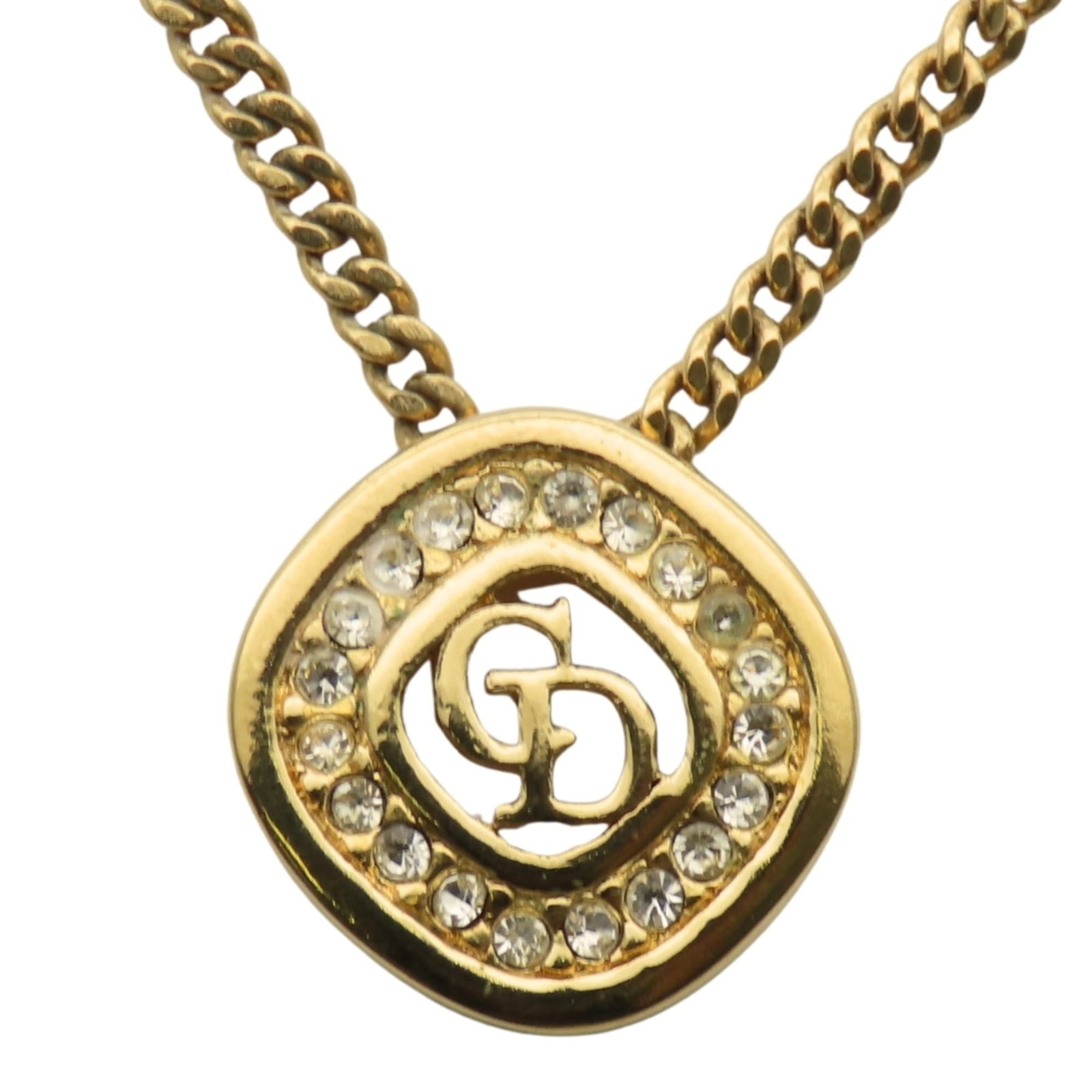 Christian Dior Cd Logo Metal Rhinestones Gold Plated Women's Necklace.: Christian Dior Cd Logo Metal Rhinestones Gold Plated Women's Necklace. Christian Dior's iconic Cd logo metal rhinestones gold plated women's necklace boasts a striking design with intricate details,