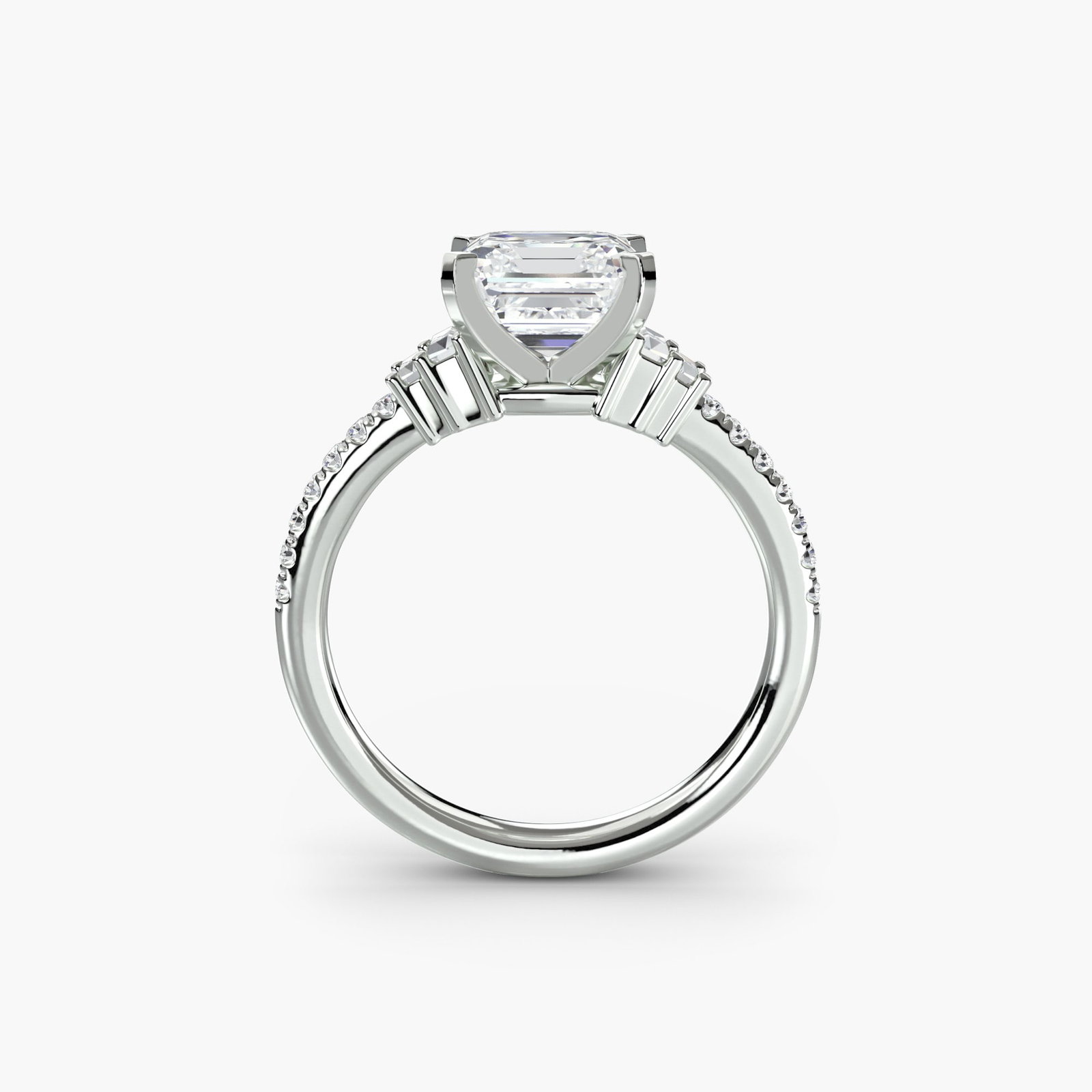 Pave Asscher 14Kt White Gold Ring Setting: Pave Asscher 14Kt White Gold Ring Setting Pave Asscher 14Kt White Gold Ring Setting features 18 pave stones, totaling 0.26 carats in color and clarity EF/VS lab-grown stone. The ring setting boasts a 