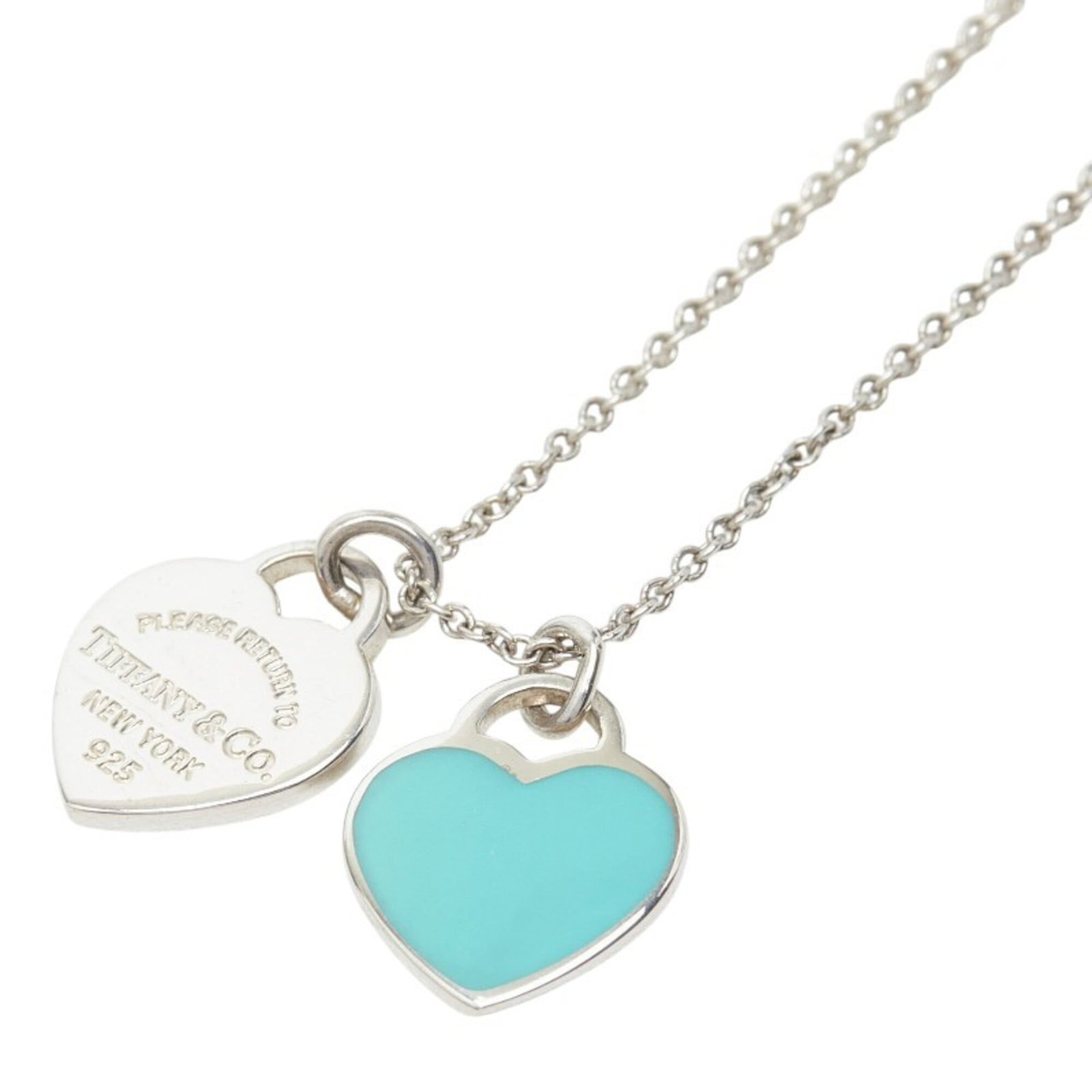 Sv925 silver women's necklace double heart tag chain pendant blue return to tiffany co.: Sv925 silver women's necklace double heart tag chain pendant blue return to tiffany co. Silver 925 double heart tag chain pendant in light blue, from the iconic Tiffany & Co. collection, features a