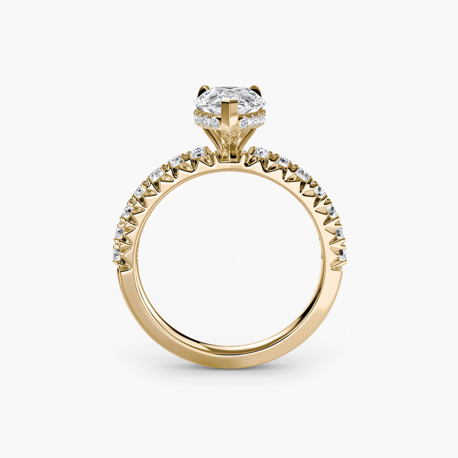 Hidden Halo Pear 18Kt Yellow Gold Ring Setting: Hidden Halo Pear 18Kt Yellow Gold Ring Setting 18Kt Yellow Gold Hidden Halo Pear Ring Setting. This exquisite setting boasts 29 side stones totaling 0.425 carats, adding a touch of elegance to the