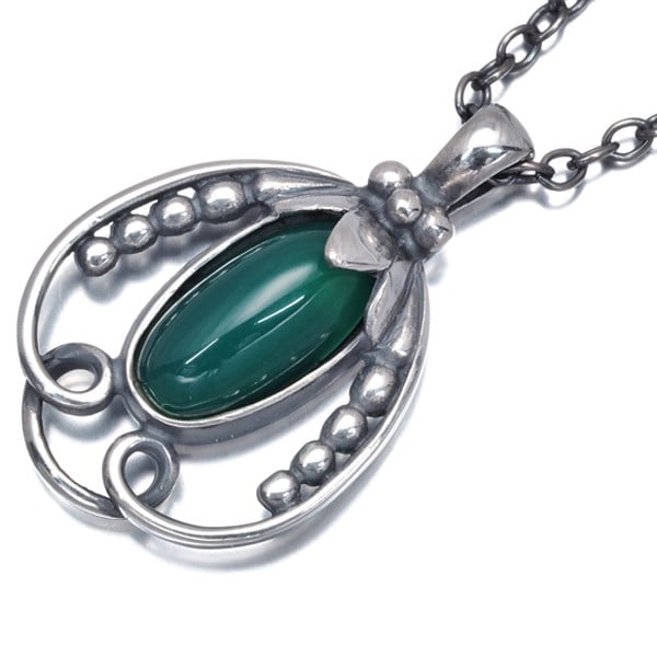 Jensen Georg Sterling Silver 925 Agate Green Necklace 1990 Heritage (1 of 4)